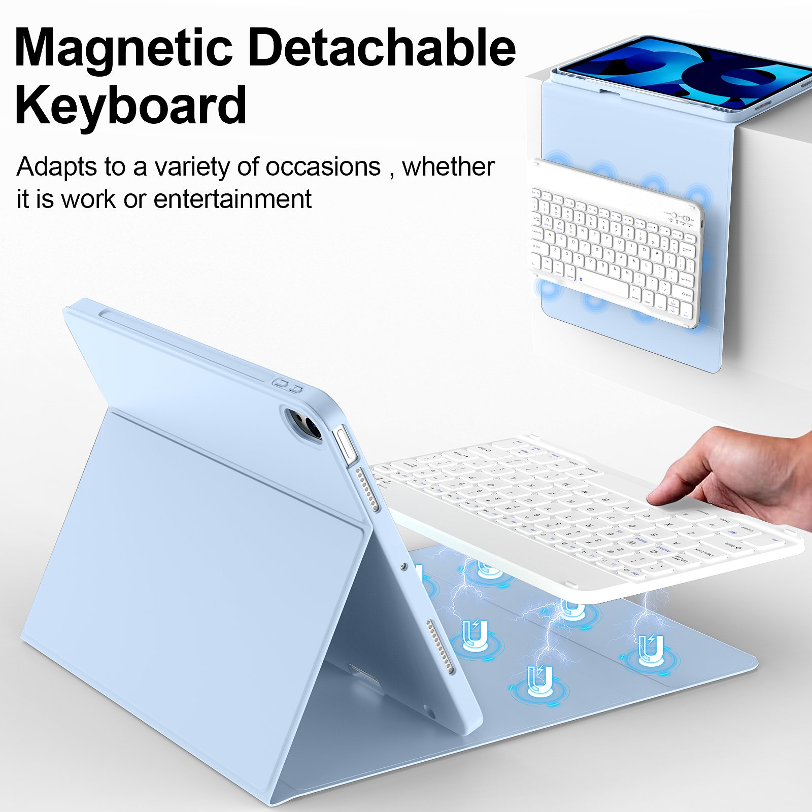 Smart Tablet Case for iPad Air 5th Generation for iPad 4th Gen with Pencil Holder Bluetooth Keyboard