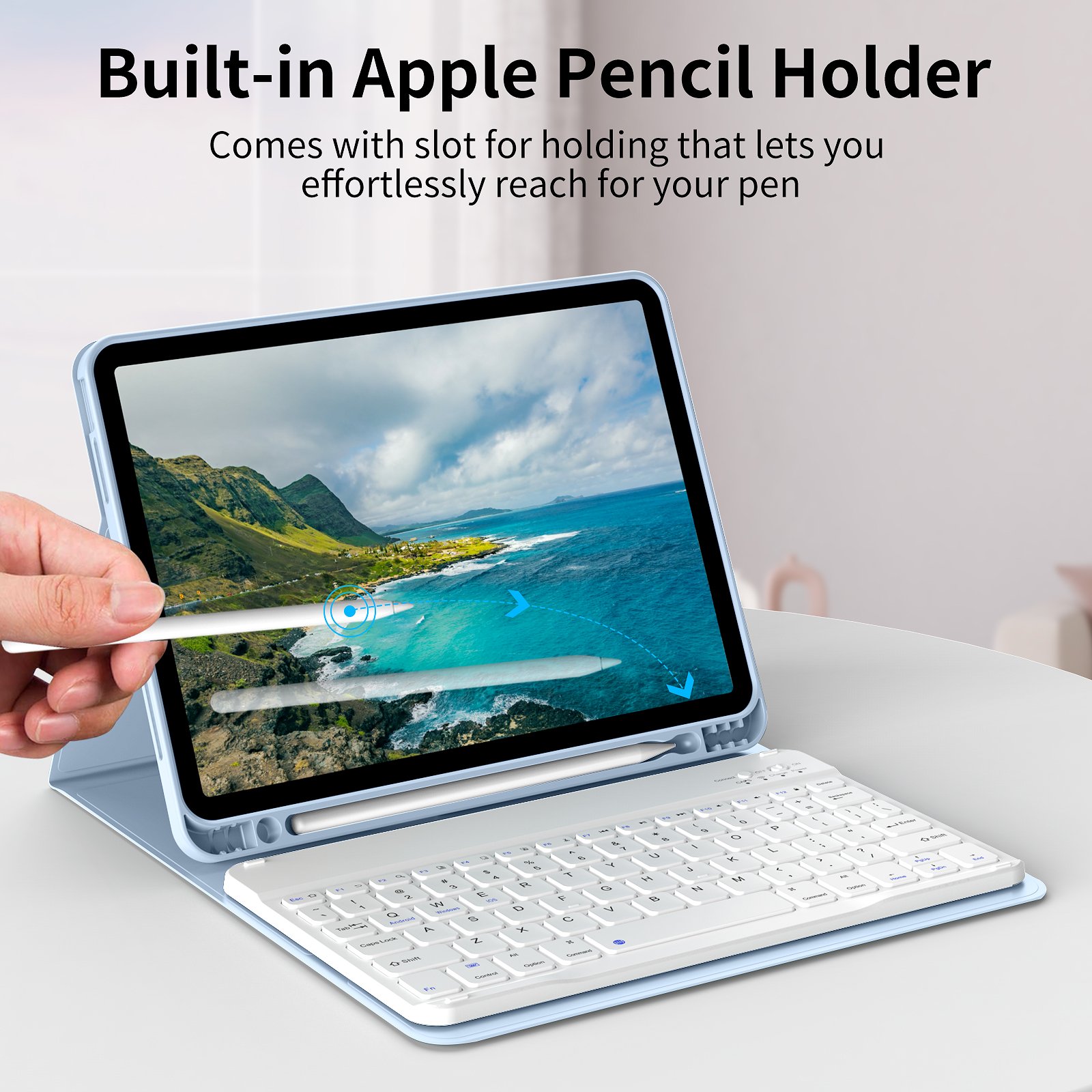 Smart Tablet Case for iPad Air 5th Generation for iPad 4th Gen with Pencil Holder Bluetooth Keyboard