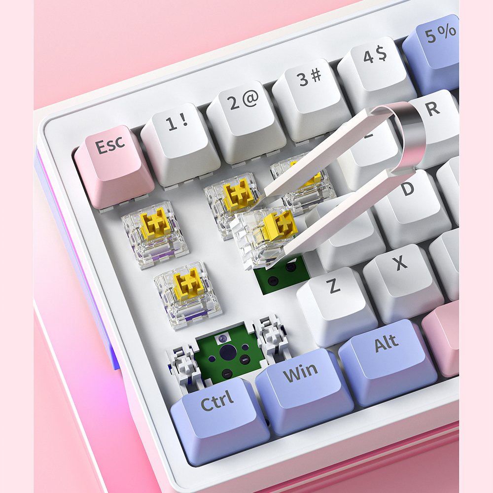 ZA63 Pro Portable 60 Percent USB Wired 2.4G BT Wireless RGB Backlit Gaming Mechanical Keyboard Hot Swappable Silent Switch