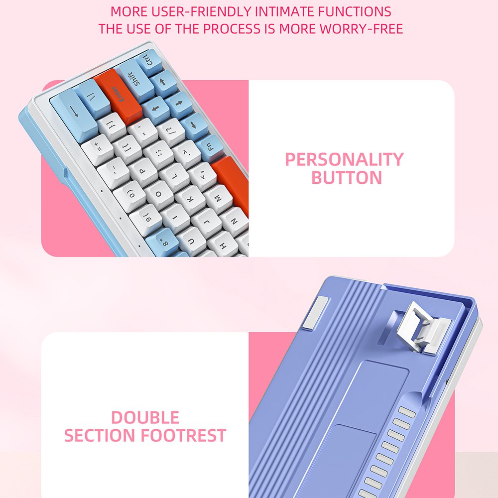 ZA63 Pro Portable 60 Percent USB Wired 2.4G BT Wireless RGB Backlit Gaming Mechanical Keyboard Hot Swappable Silent Switch