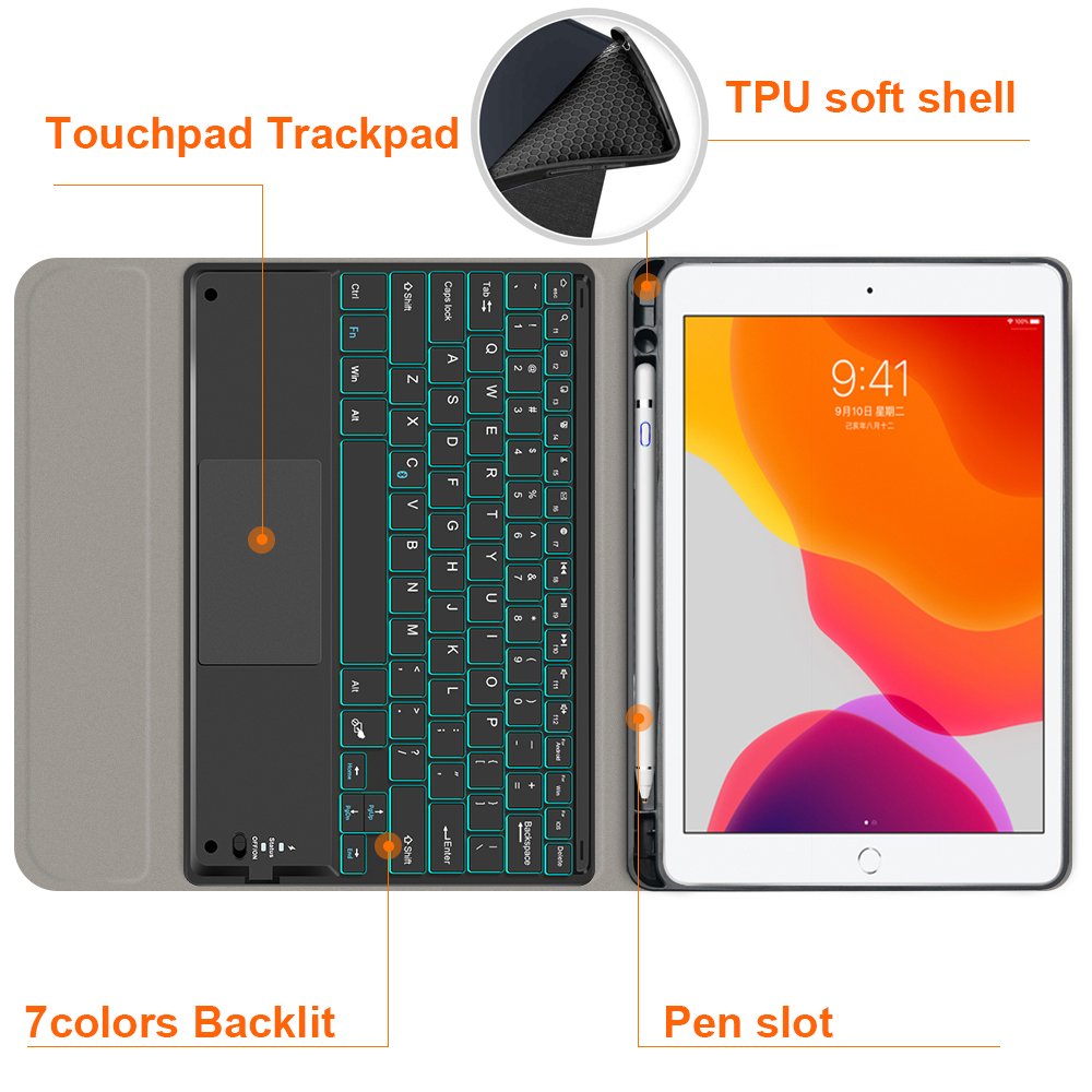 wireless Keyboard case for ipad 8th 9th generation ipad air 10.5 wireless Touchpad keyboard cover leather tablet Case