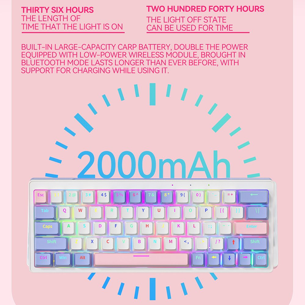Manufacturer customs 63 keys wireless mechanical keyboard with RGB backlight teclado mechanical gaming keyboard for desktop