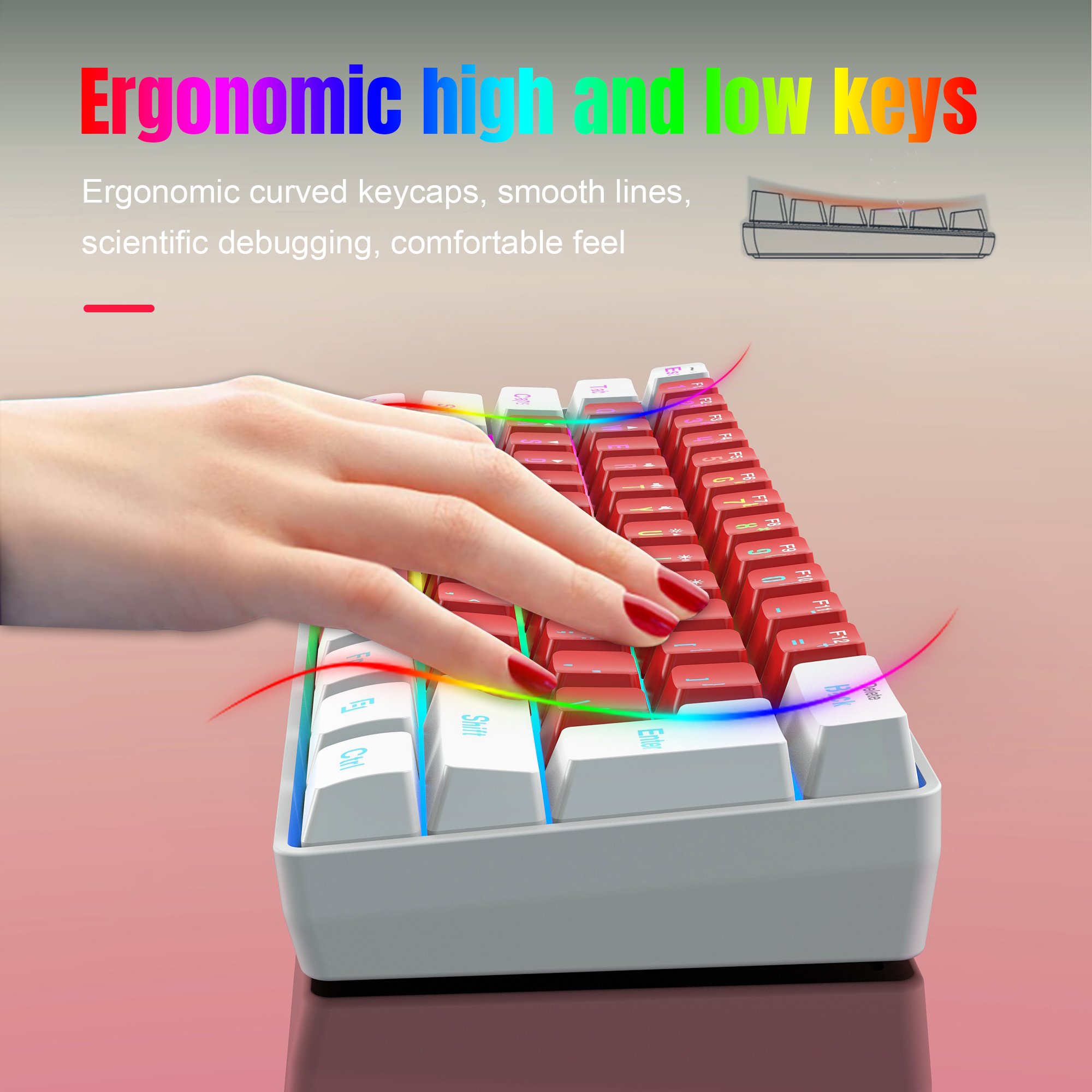 Wholesale HXSJ V700 61-key 60% percent membrane keyboard ergonomic ABS RGB portable wired gaming mechanical feel keyboard for pc