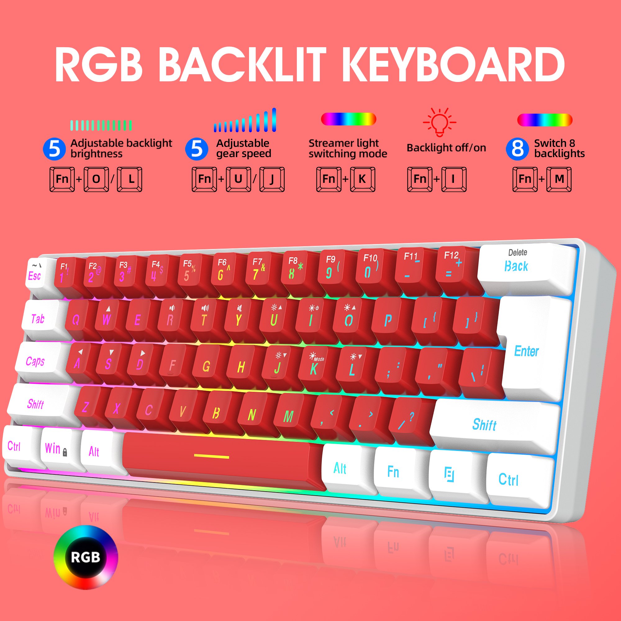 Wholesale HXSJ V700 61-key 60% percent membrane keyboard ergonomic ABS RGB portable wired gaming mechanical feel keyboard for pc