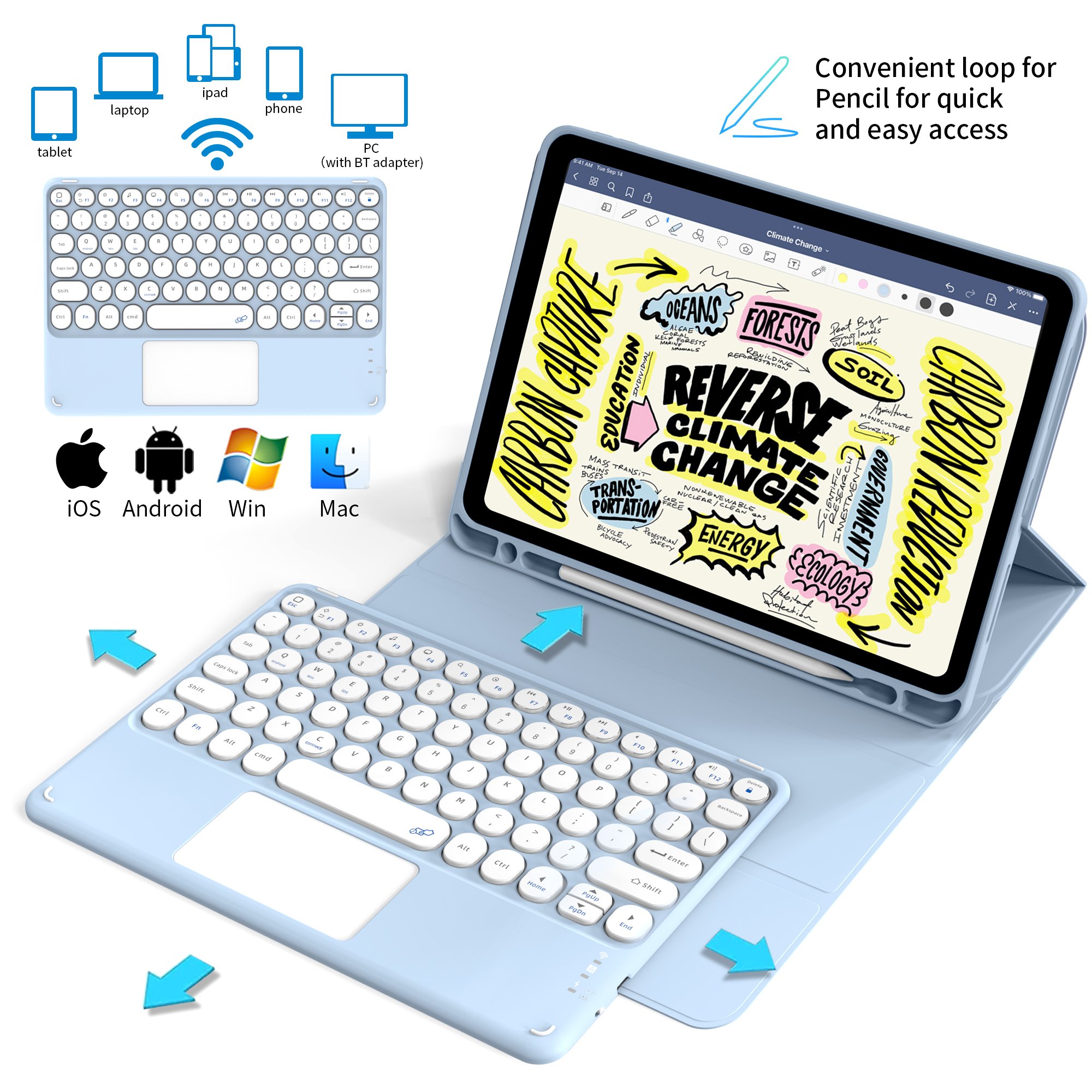 2022 Factory Smart Tablet case For iPad 11 Pro case with Keyboard Soft Silicone For iPad Pro 11 inch with Pencil Holder