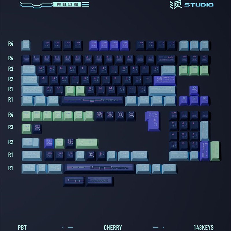 New Arrival Neon Edge Keycaps PBT Cherry Profile Dye Sublimation 140 Keys For MX Switch 64/68/104/108 Mechanical Keyboard