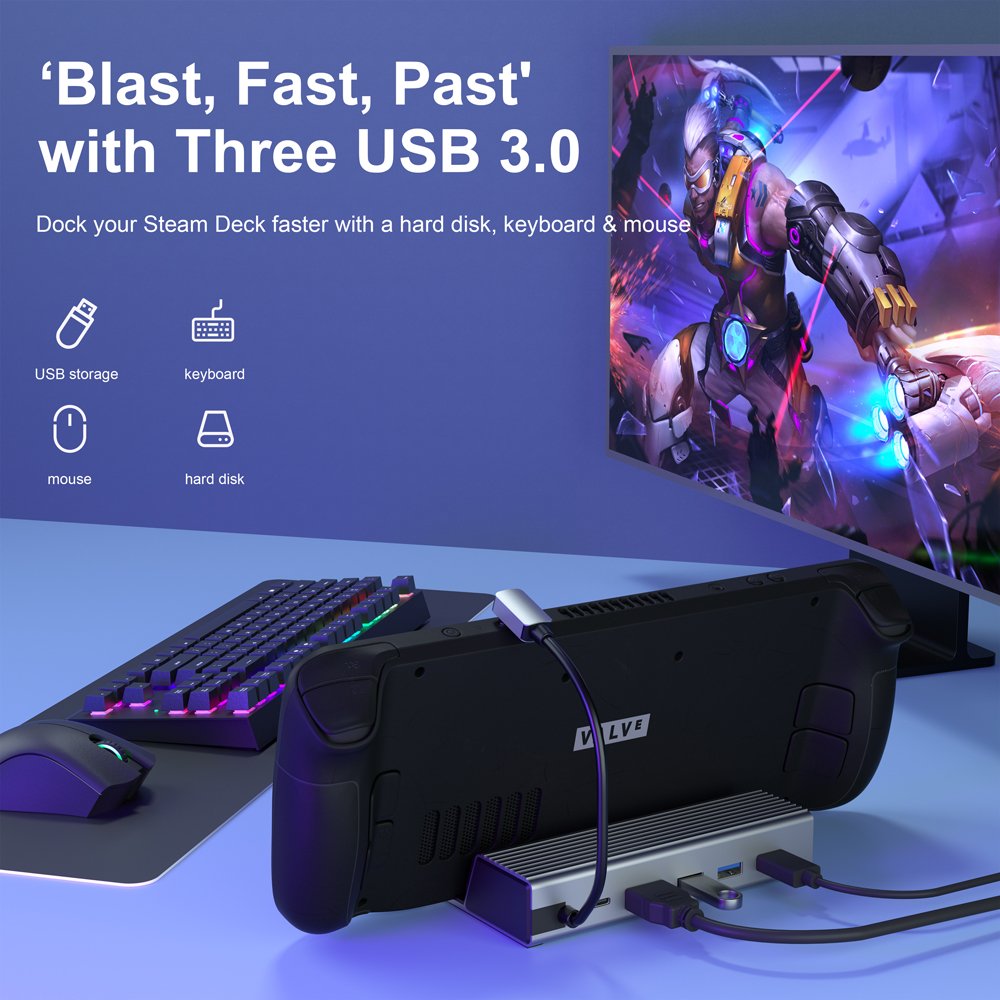 5 Port Docking Station for Steam Deck, 5-in-1 Hub Steam Deck Dock Stand with HD-MI 2.0 4K@60HZ TV, Support PD 3.0 Fast charging