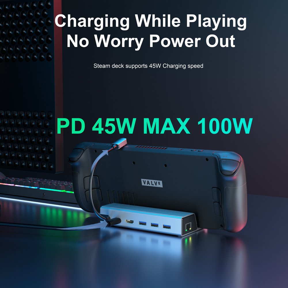 5 Port Docking Station for Steam Deck, 5-in-1 Hub Steam Deck Dock Stand with HD-MI 2.0 4K@60HZ TV, Support PD 3.0 Fast charging