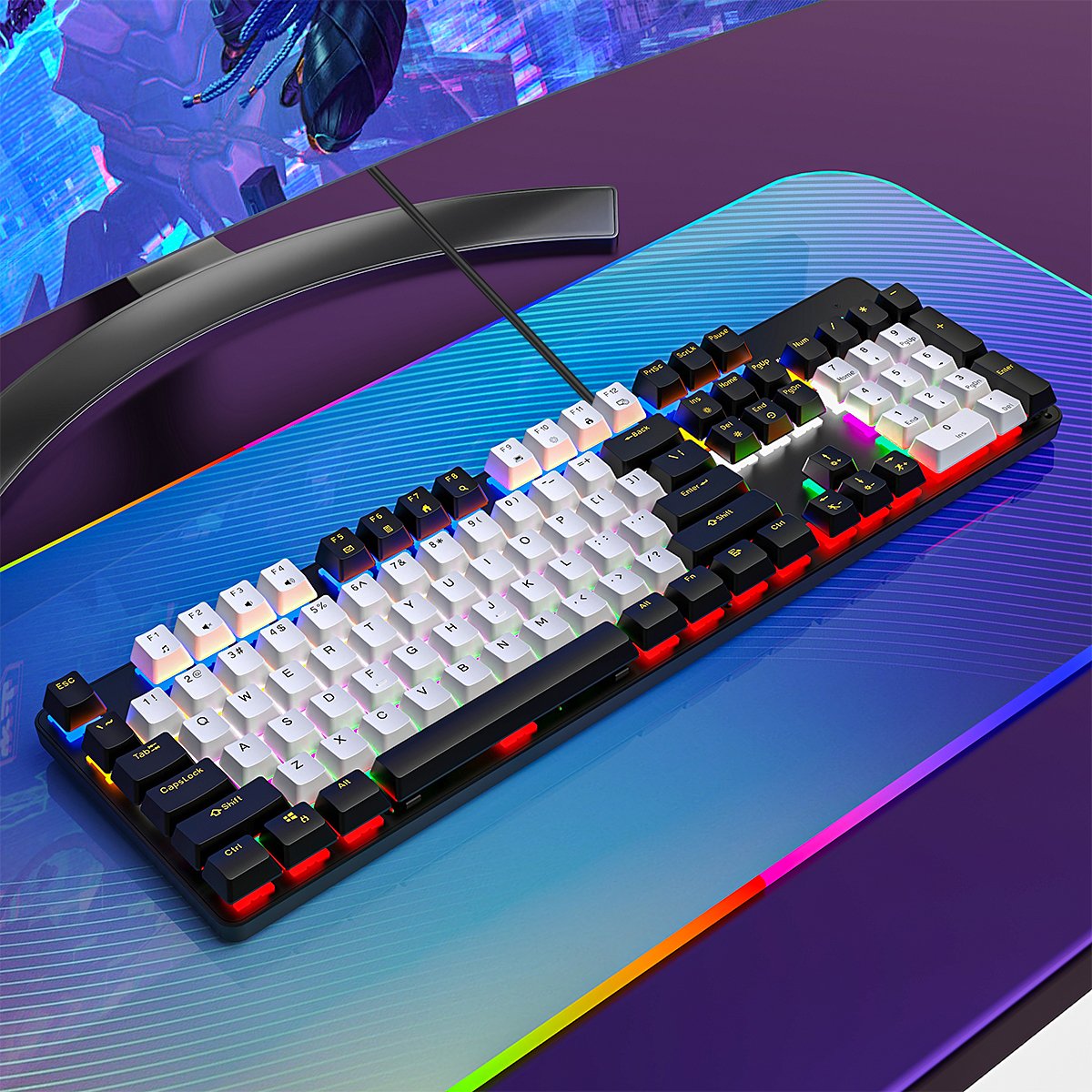 OEM Customizable Spanish Arabic French 104 Keys RGB Gaming Keyboard Office Computer Laptop Red Switch Mechanical Keyboard