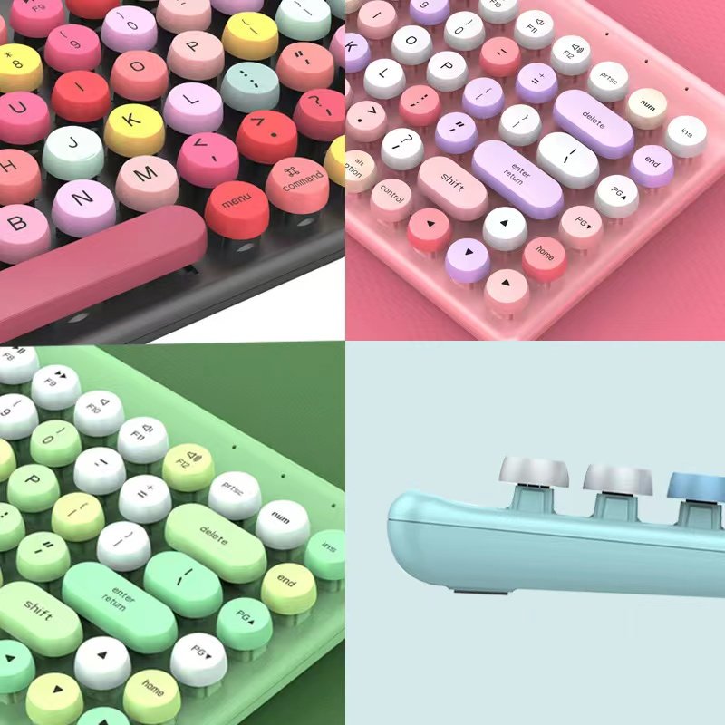 Custom Retro Lipstick Girly Round Keys Keyboard Portable Cute 2.4G Wireless Keyboard and Mouse Set for PC