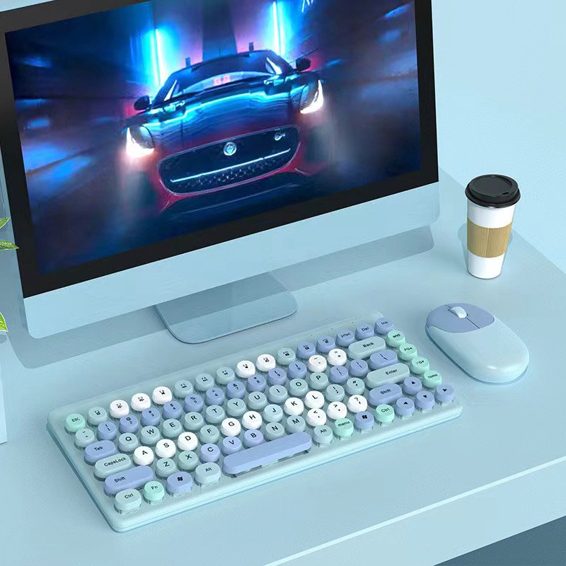 Custom Retro Lipstick Girly Round Keys Keyboard Portable Cute 2.4G Wireless Keyboard and Mouse Set for PC