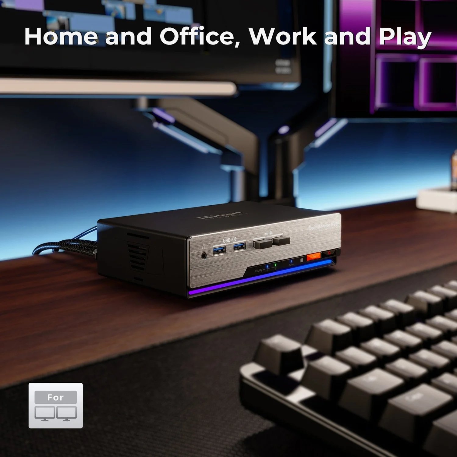 TESmart HDMI 2.1 Dual 4K144Hz KVM Switch Gaming Dock for 2 PCs & 2 Monitors, w/ ADI Chip, EDID, VRR, FVA, ALLM, and Dynamic HDR