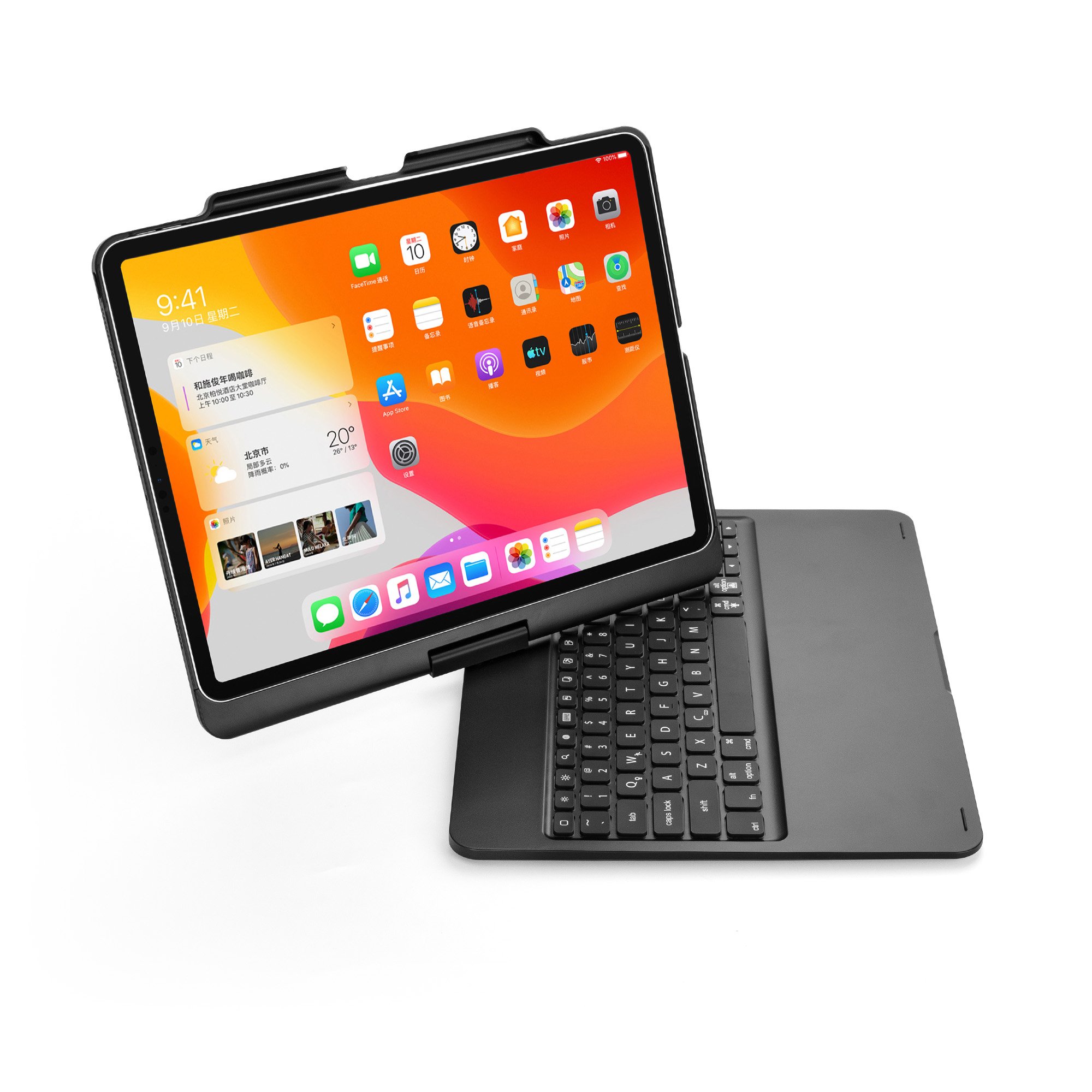 Black BT Wireless ABS Material Keyboard Case Fit for 12.9 Inch with Pencil Holder