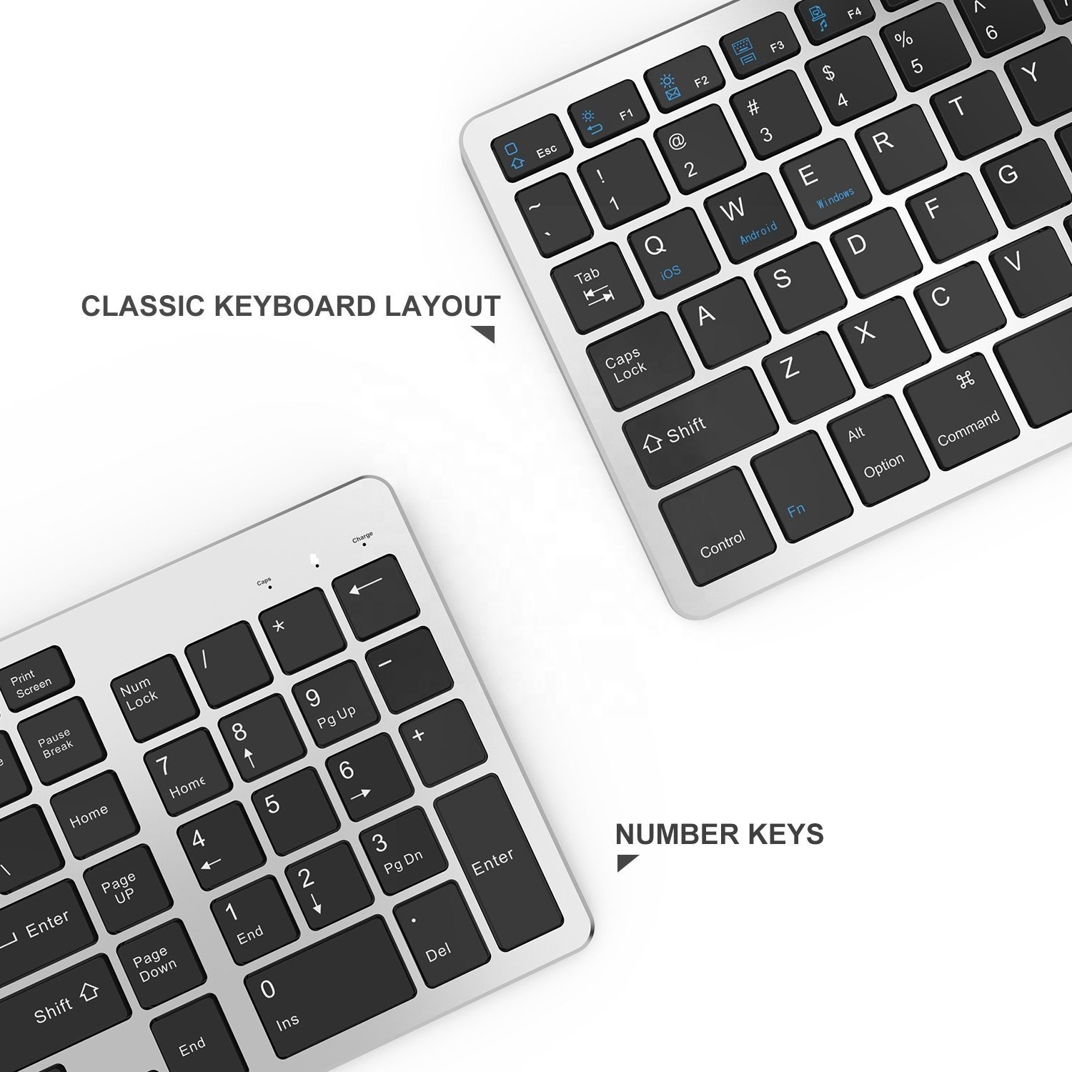 Multi-Device silver pink white grey Wireless Keyboard For Tablet Phone Laptop Keypad Portable With 2.4G mini receiver