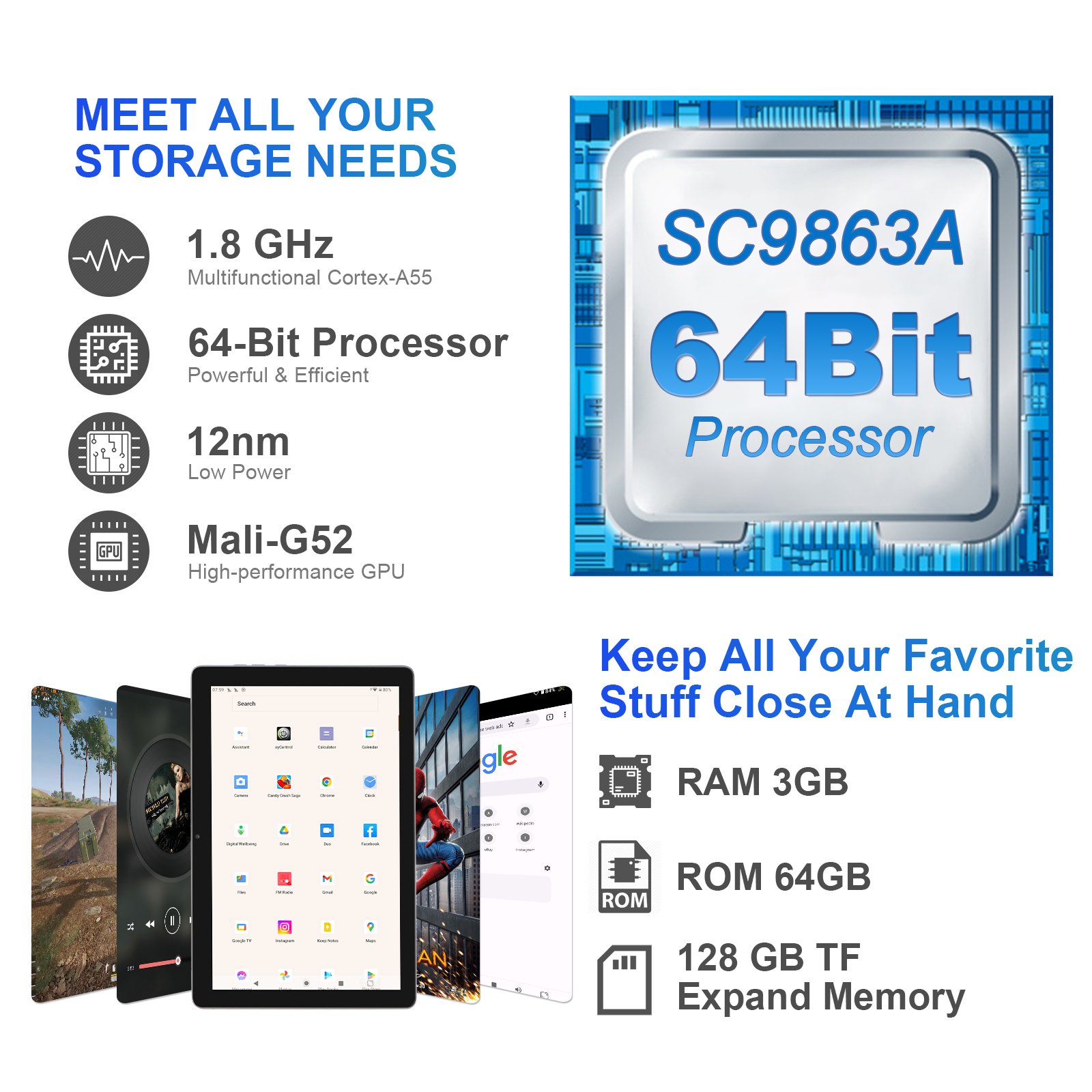 China-Made Octa-Core CPU 6GB RAM 64GB Storage WiFi Dual Camera HD In-cell Screen for Adults Gaming 10 Inch Android 12 Tablet