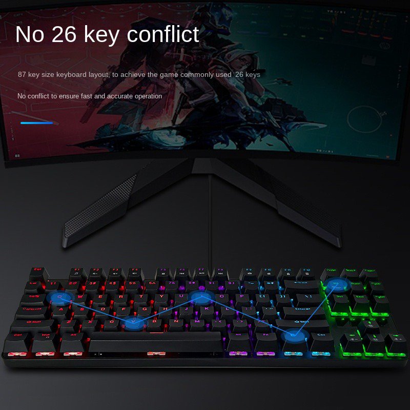 87-Key True Mechanical Gaming Keyboard LED Backlit Multifunctional Detachable Multilanguage Office Gaming Use