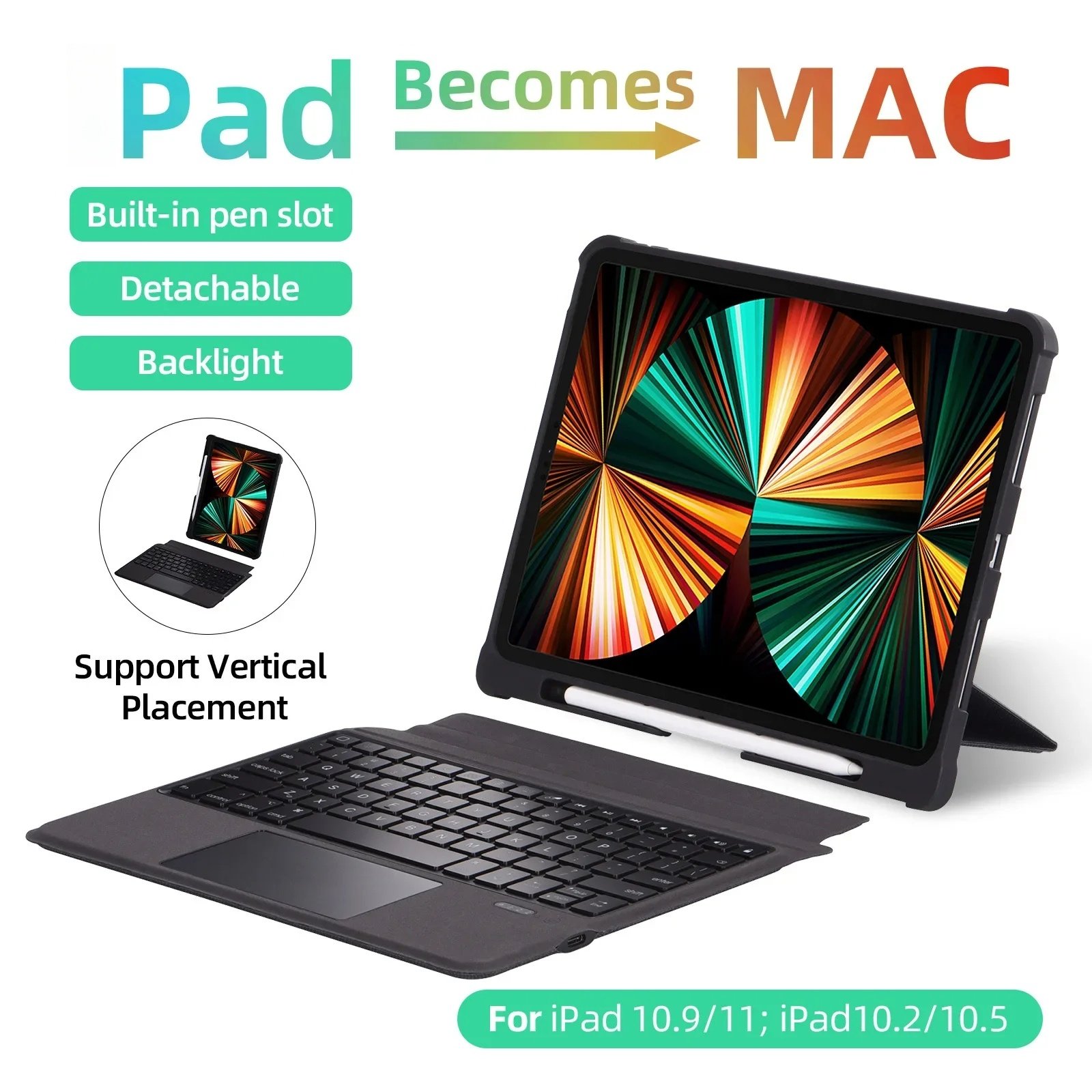 Detachable Magic touchpad Keyboard Case For iPad Air 4 5 10.9 pro 11 1st 2nd 3rd 4th Wireless Backlit Tablet pencil holder Cover
