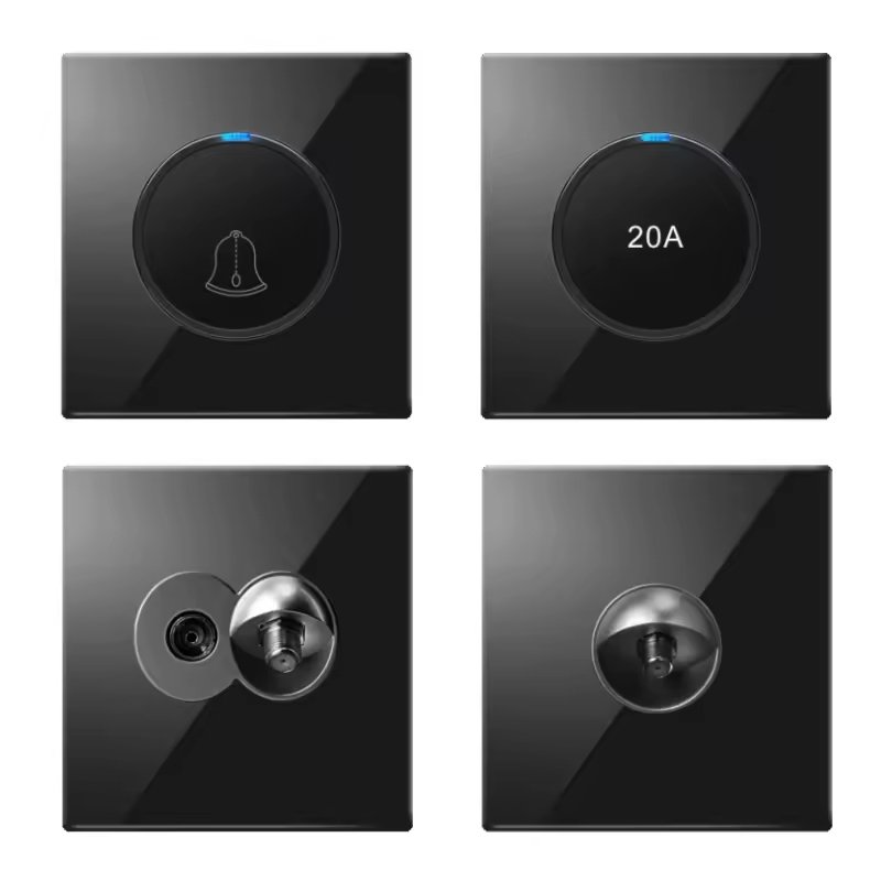 Abuk Premium Quality Durability Black Matte Finish Acrylic 1/2/3/4 Gang Mechanical LED Light Wall Switches With LED Indicators