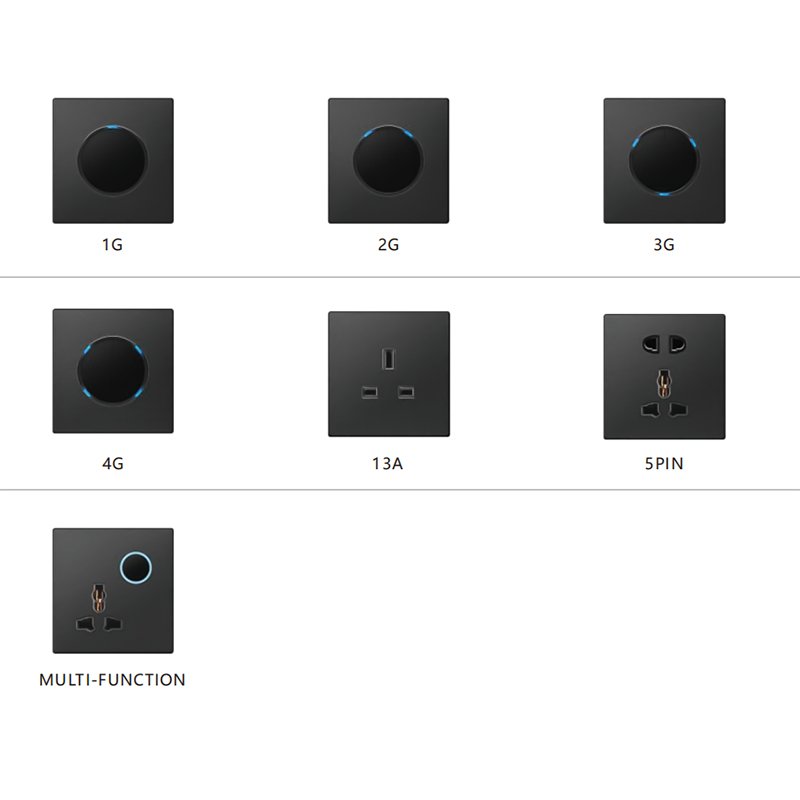 Abuk Premium Quality Durability Black Matte Finish Acrylic 1/2/3/4 Gang Mechanical LED Light Wall Switches With LED Indicators