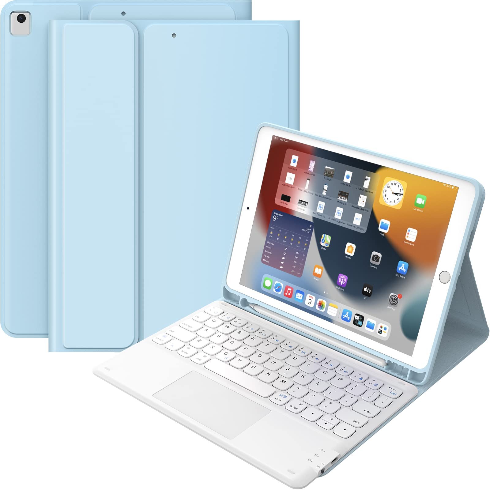 Detachable Tablet Bluetooth Touchpad Keyboard cover, with Pencil Holder kickstand Case for iPad 10.2 inch & iPad 10.5 inch cover