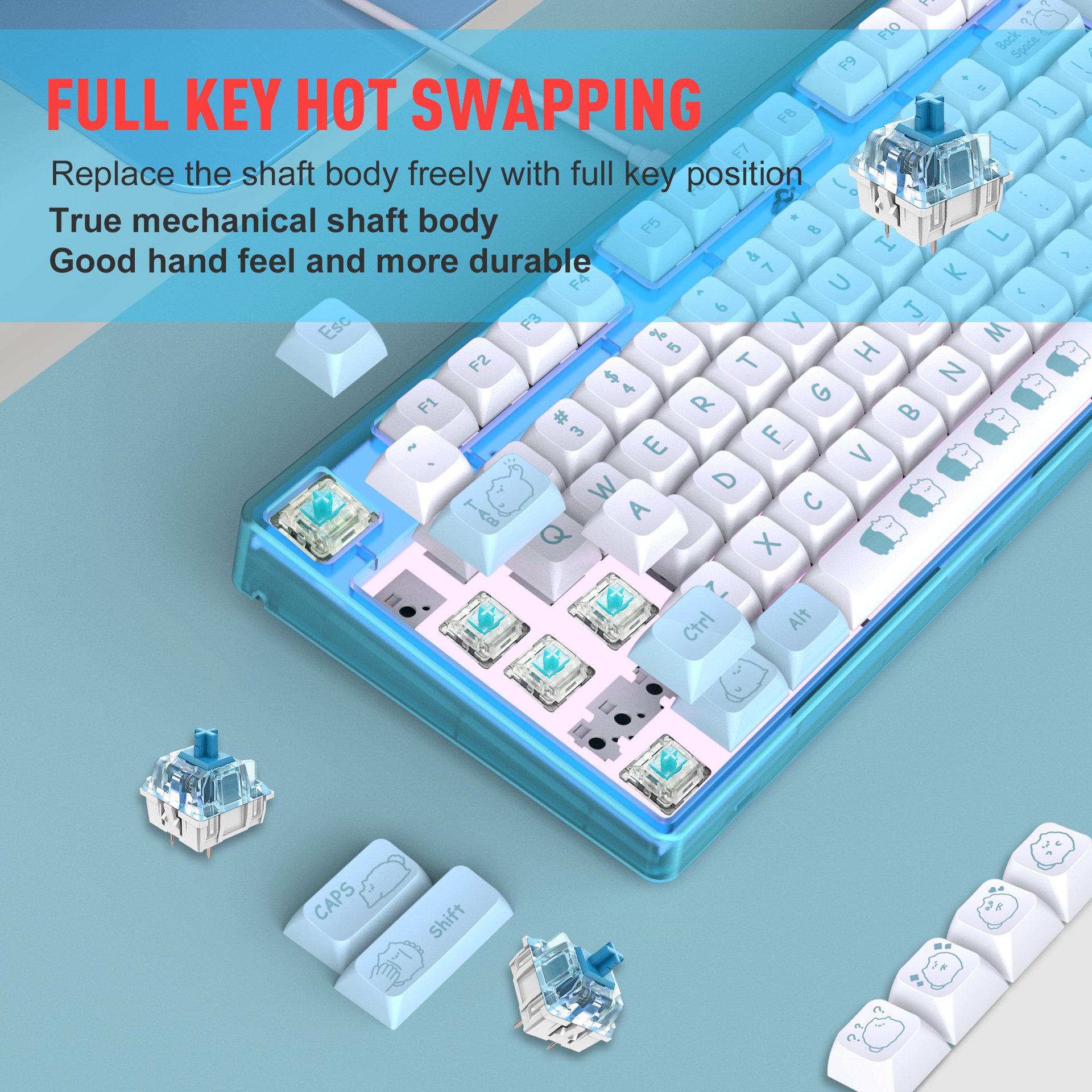 Mechanical keyboard 87 Keys Sublimation Cartoon Keycaps Esports Gaming keyboard Multiple Lights Mechanical keyboard