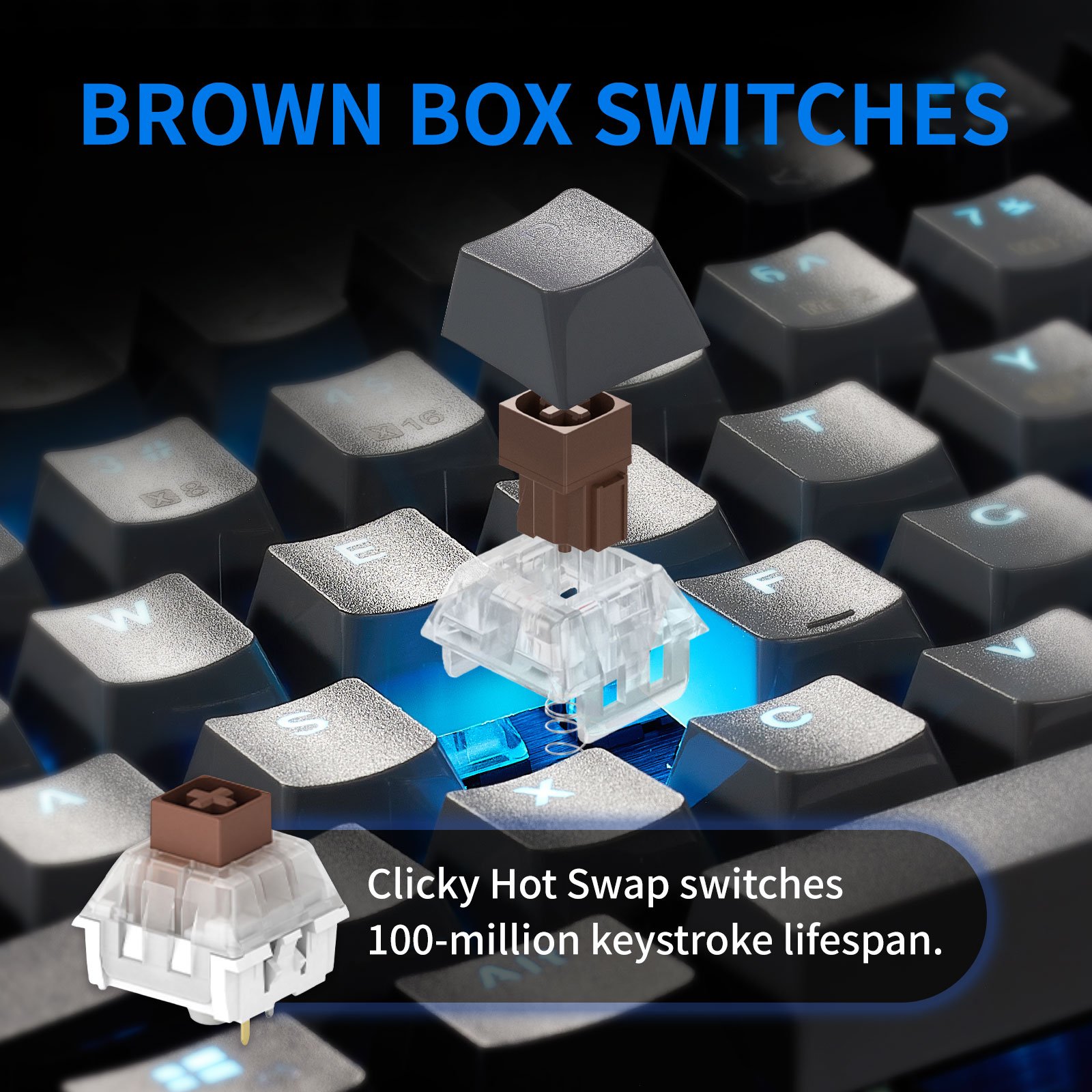 OEM Customizable Spanish Arabic French 104 Keys Blue Backlit Gaming Office Computer Laptop Red Box Switch Mechanical Keyboard
