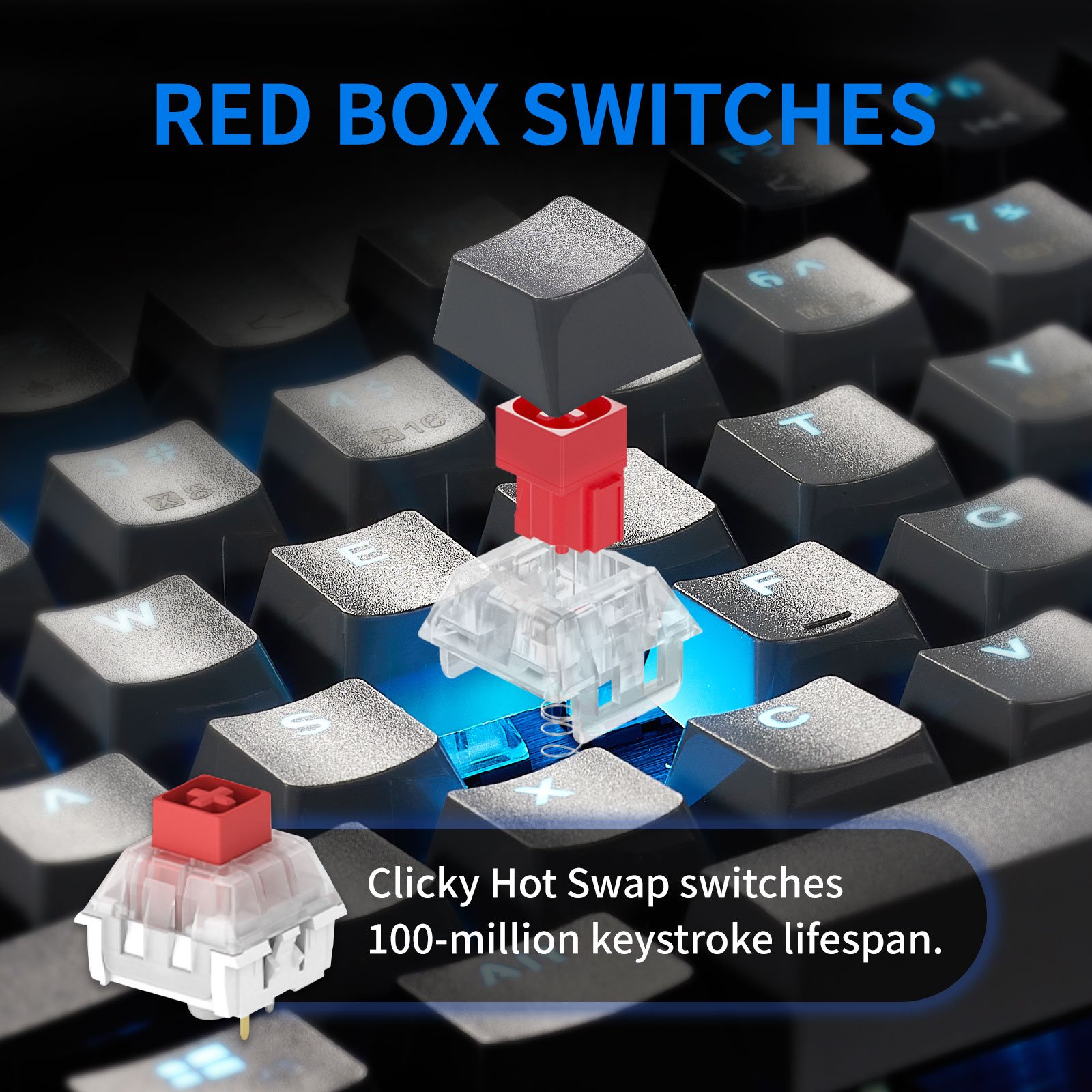 OEM Customizable Spanish Arabic French 104 Keys Blue Backlit Gaming Office Computer Laptop Red Box Switch Mechanical Keyboard