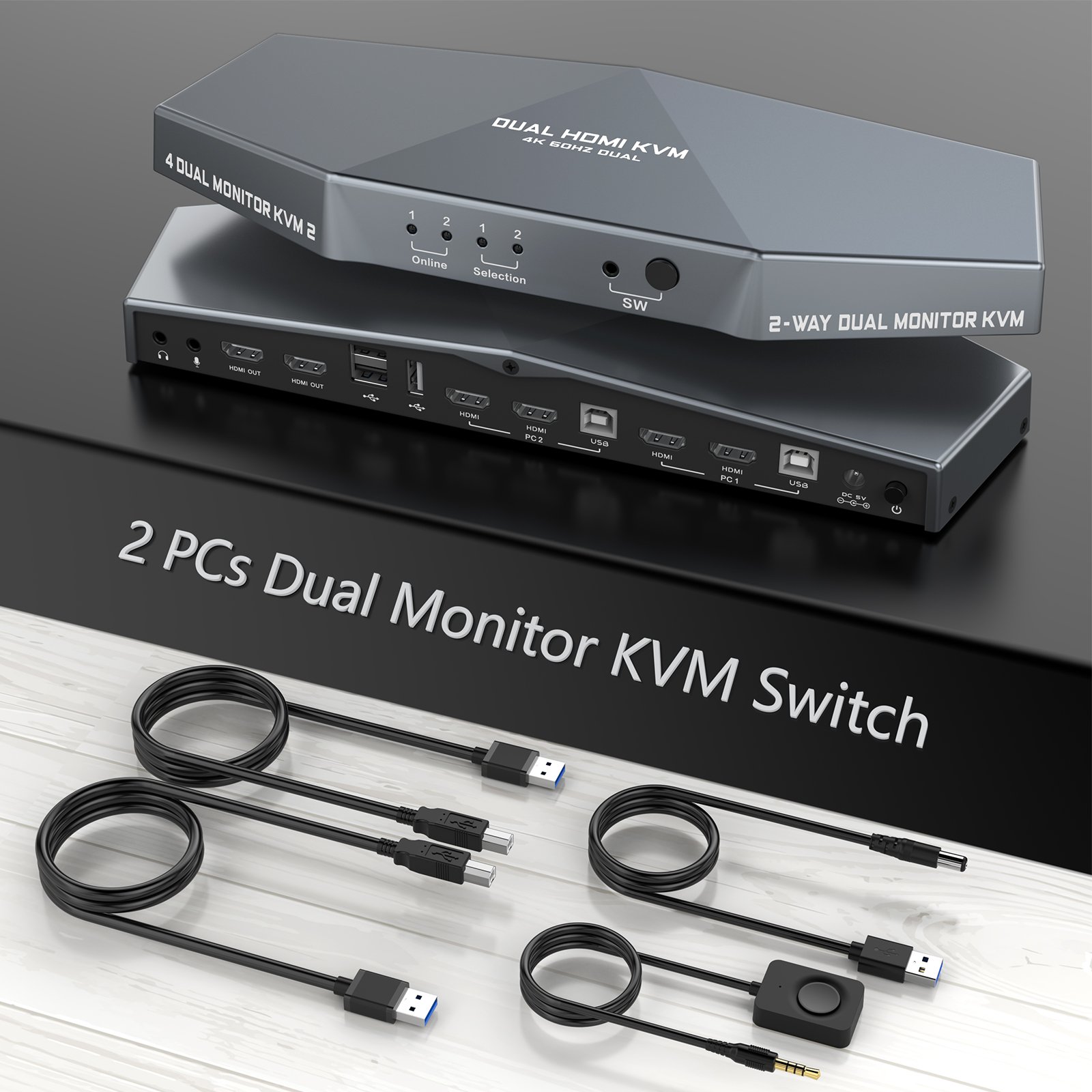 4K KVM Switch HDMI 6 Ports Box with 3 USB Ports HDMI KVM Switcher 3 Computers Share Keyboard Mouse Printer to One Monitor