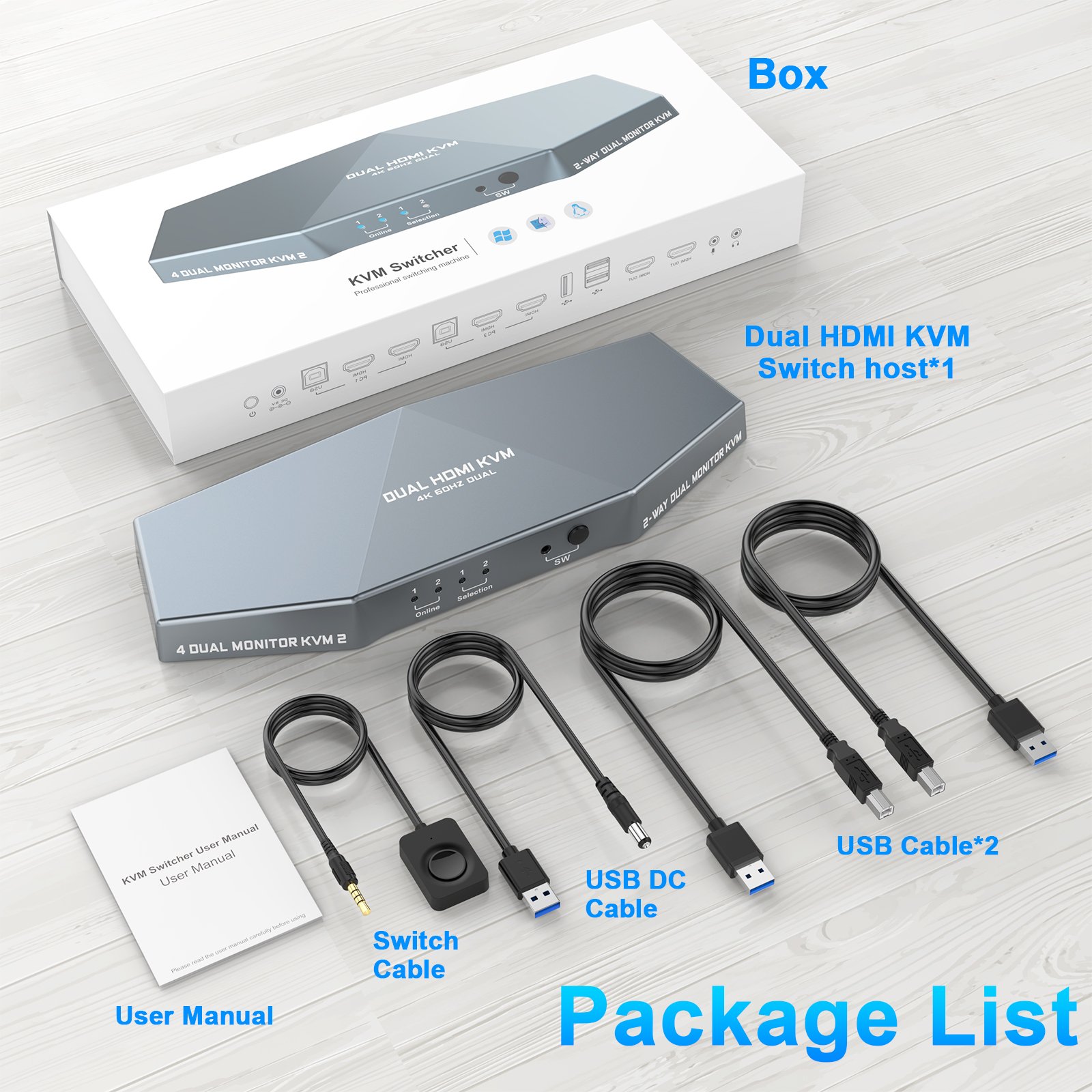 4K KVM Switch HDMI 6 Ports Box with 3 USB Ports HDMI KVM Switcher 3 Computers Share Keyboard Mouse Printer to One Monitor