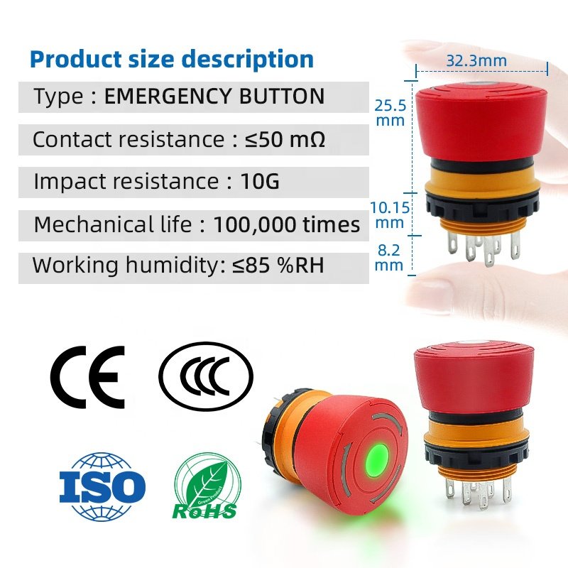 Hot Selling Products 2024 22mm Safety E-Stop Rohs Emergency Stop Button Switches Red Industrial Momentary Push Button Switch