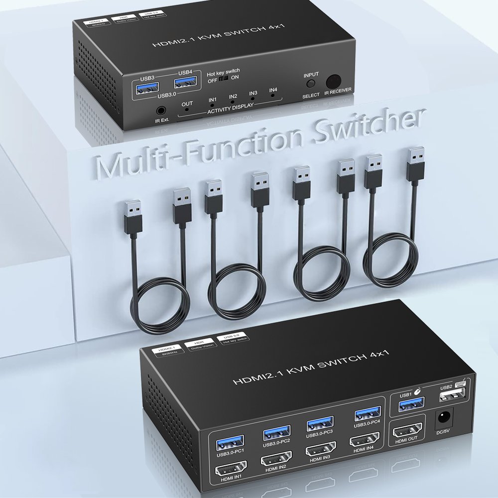 2 in 4 out hdmi switch splitter 8 port usb 3.0 kvm switch HotKey 4 ports 3 in 1 8K 4K 120Hz hdmi kvm switch 2 monitors