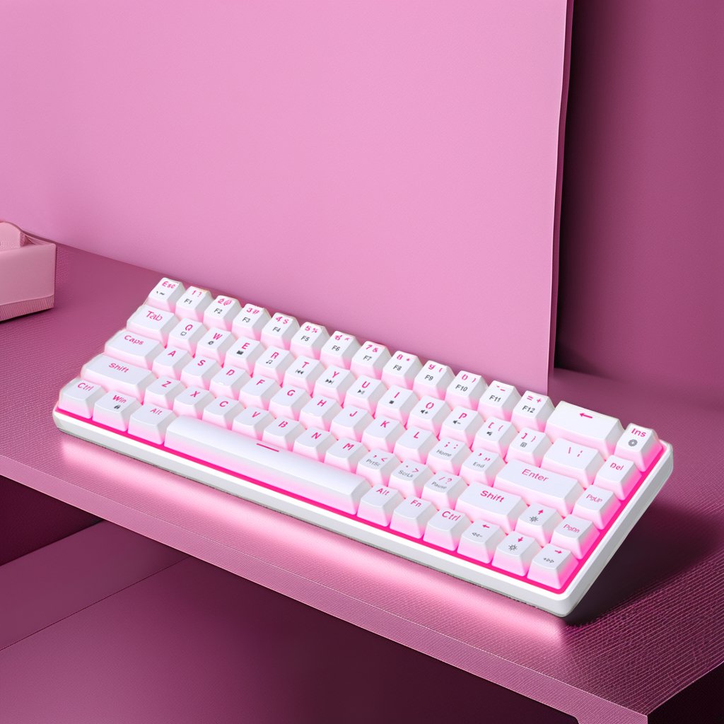 2024 New HXSJ V800 68 Keys pink Wired Gaming Keyboard RGB Backlit Mini portable Small Compact mechanical Keyboard for girls gift