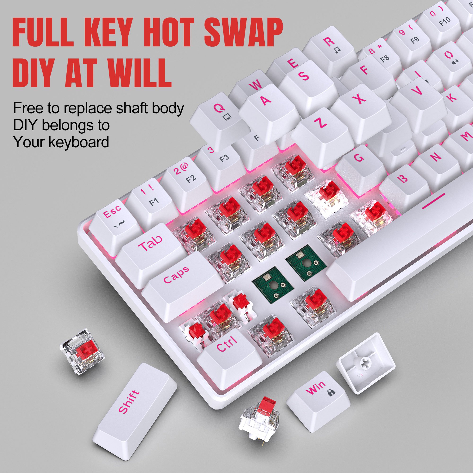 2024 New HXSJ V800 68 Keys pink Wired Gaming Keyboard RGB Backlit Mini portable Small Compact mechanical Keyboard for girls gift