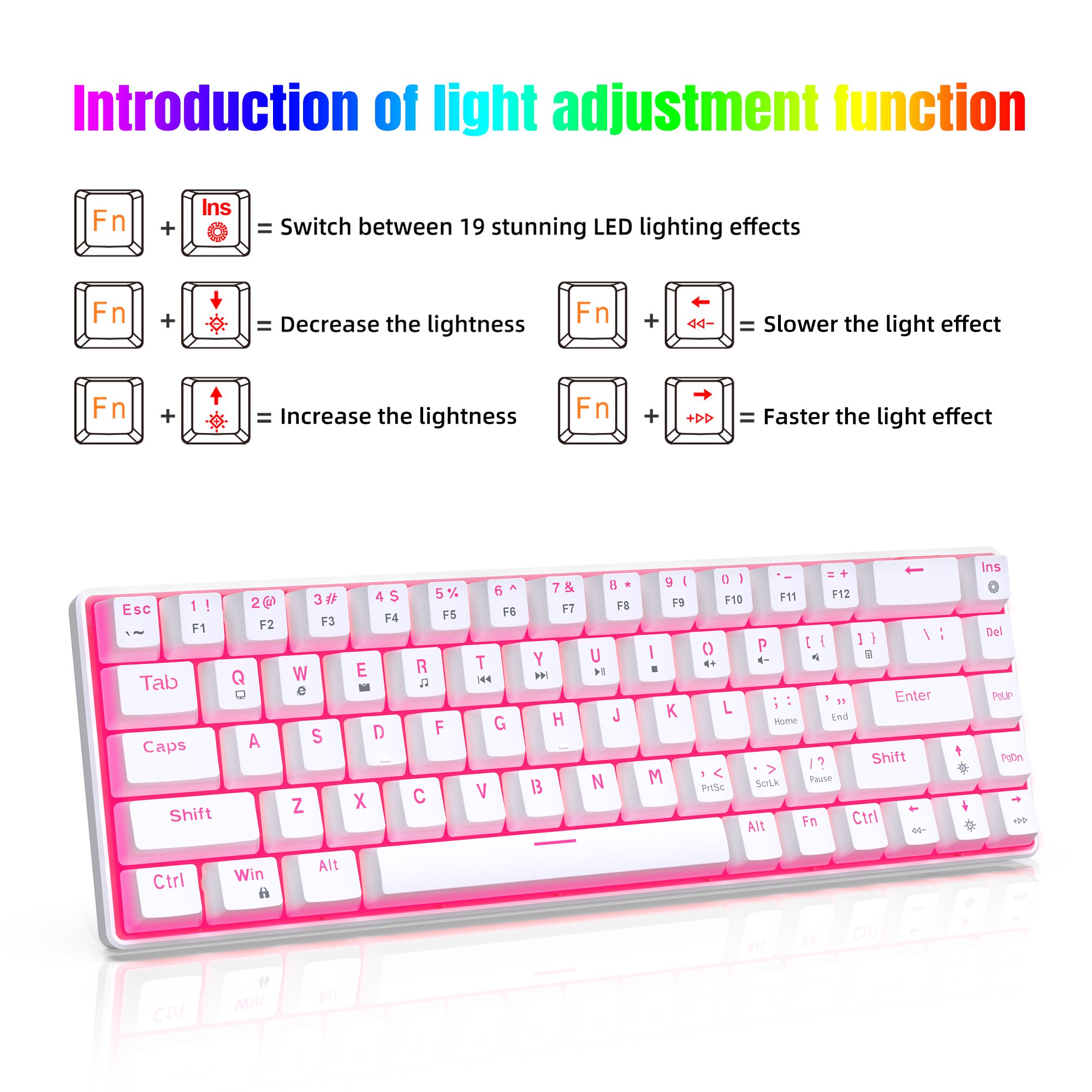 2024 New HXSJ V800 68 Keys pink Wired Gaming Keyboard RGB Backlit Mini portable Small Compact mechanical Keyboard for girls gift