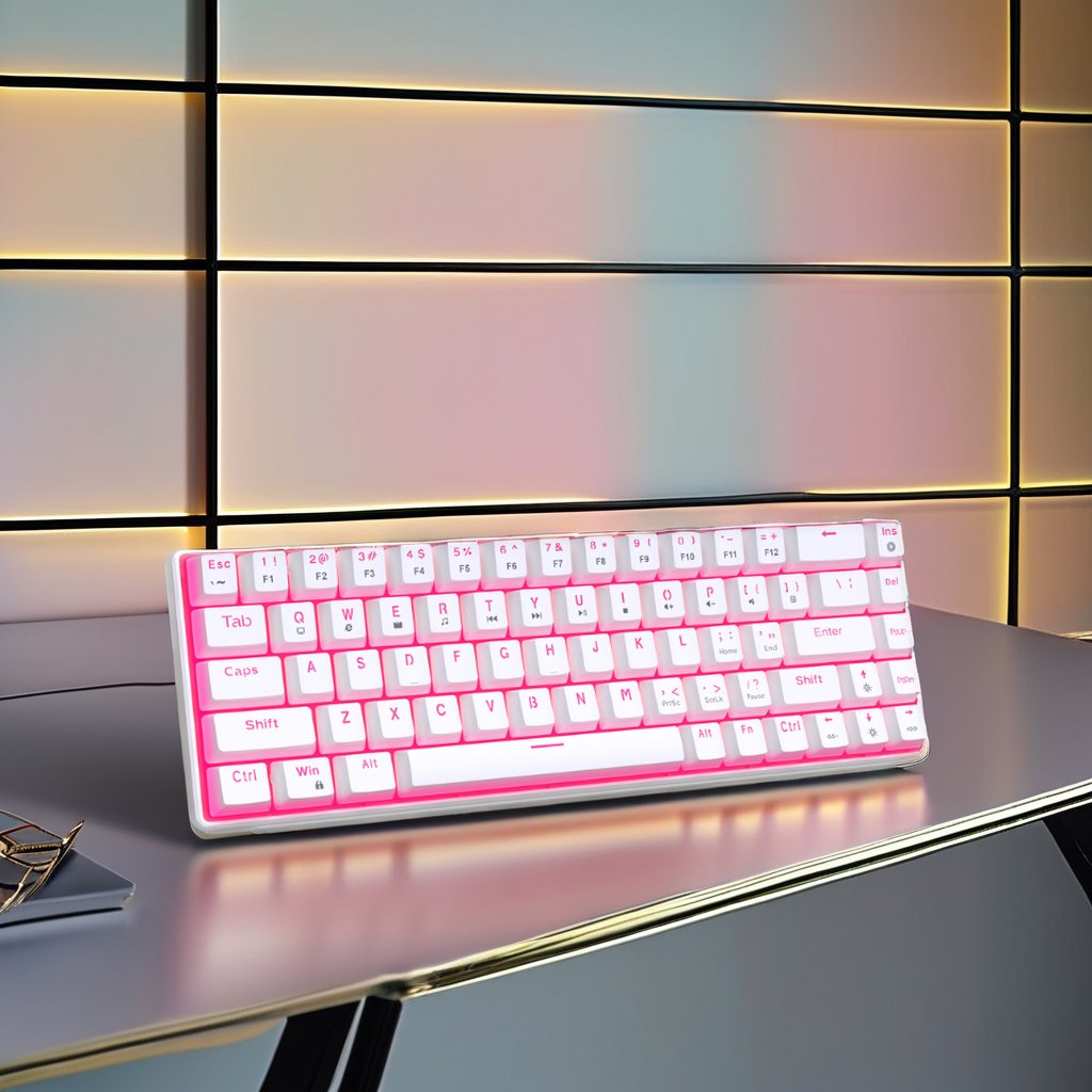 2024 New HXSJ V800 68 Keys pink Wired Gaming Keyboard RGB Backlit Mini portable Small Compact mechanical Keyboard for girls gift
