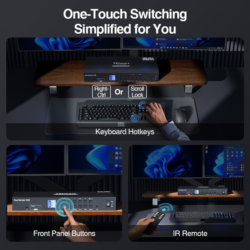 TESmart Dual Monitor USB-C KVM Docking Station Kit 4K60Hz MST EDID for 2 Laptops & 2 PCs USB 3.0 4x2 KVM Switches