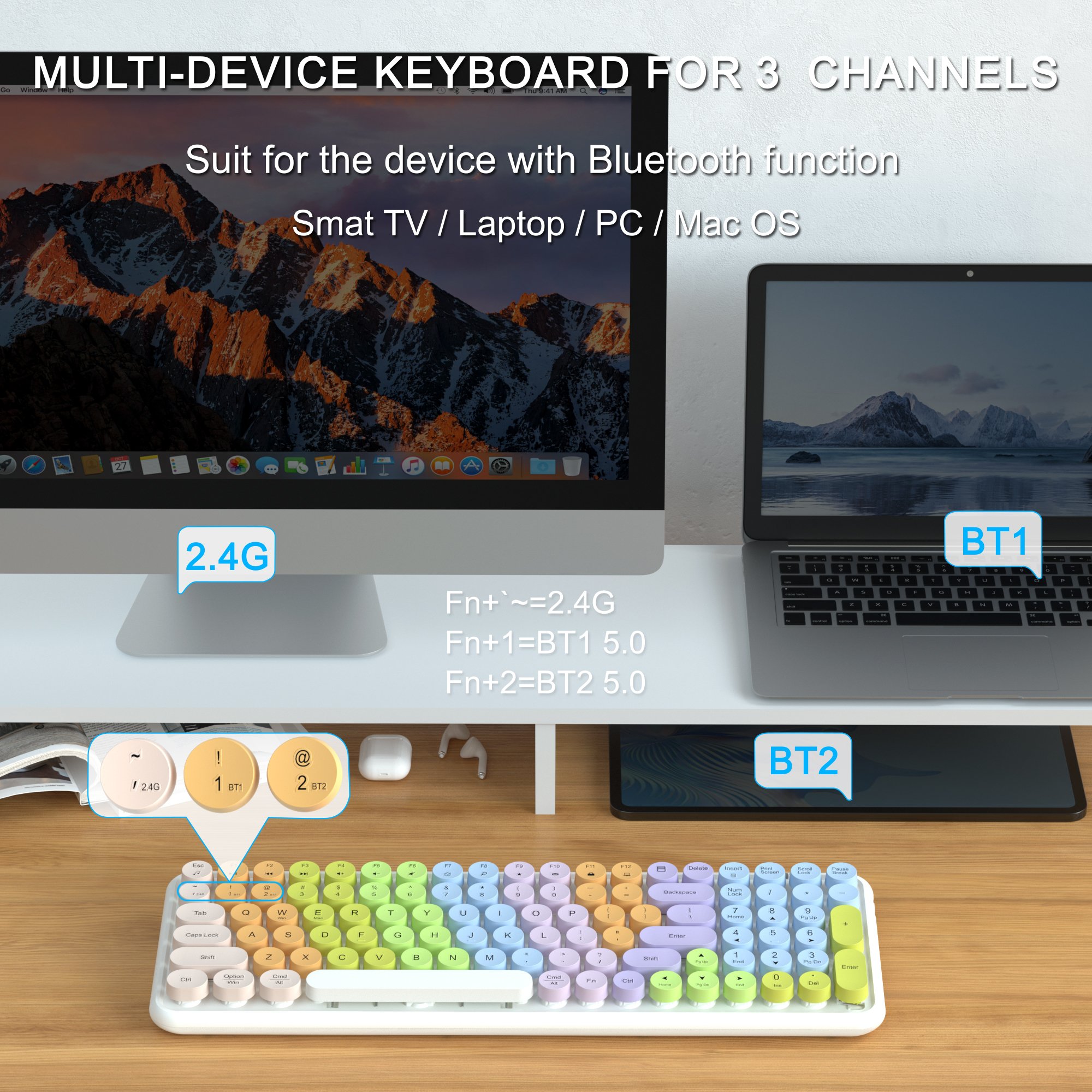 Factory Direct Wholesale Ultra-Thin 2.4GHz Wireless Keyboard Office Colorful Mechanical Switches