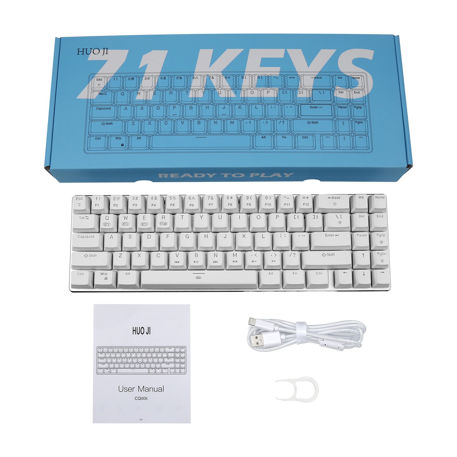HUO JI CQ006 BT Wireless Mechanical Keyboard Red Switches Compact 71 Keys RGB Backlit Gaming Keyboard for PC Laptop
