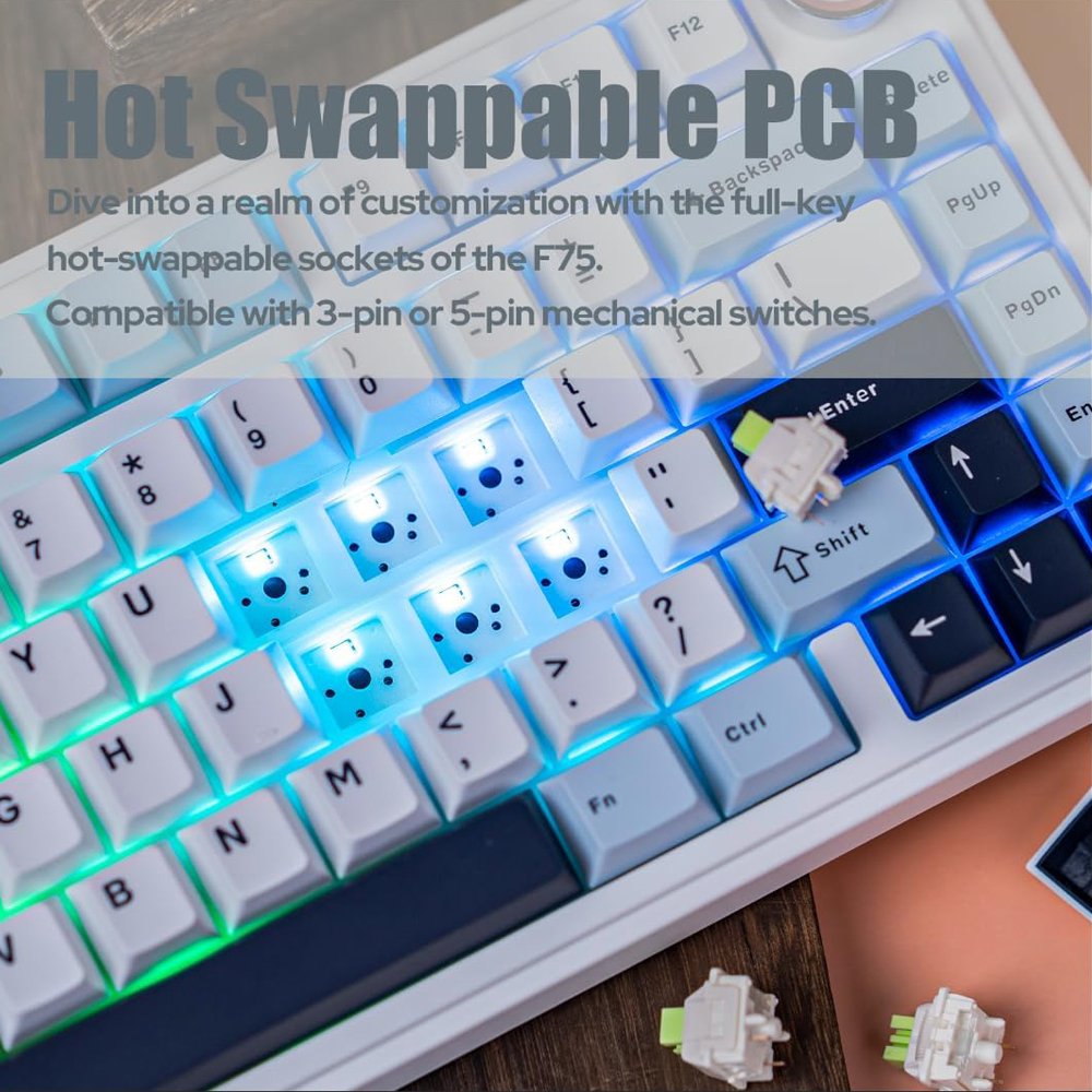 AULA F75 ready to ship wired usb RGB LED light pc computer custom wires gaming mechanical switch 75% keyboard 82 keys with konob