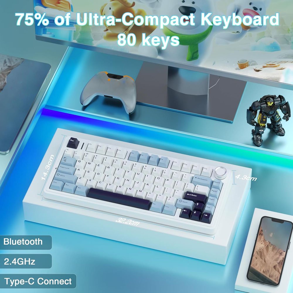 AULA F75 ready to ship wired usb RGB LED light pc computer custom wires gaming mechanical switch 75% keyboard 82 keys with konob
