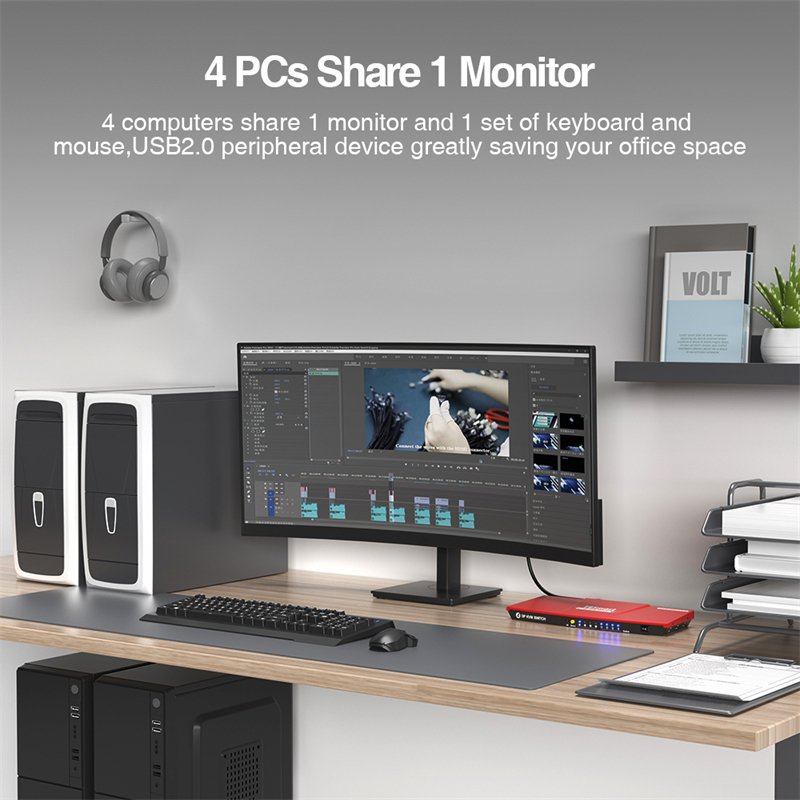 TESmart 4 Port DisplayPort 1.2 KVM Switch 4K60Hz with USB Hub 4 Switching Methods 4x1 DP KVM Switch