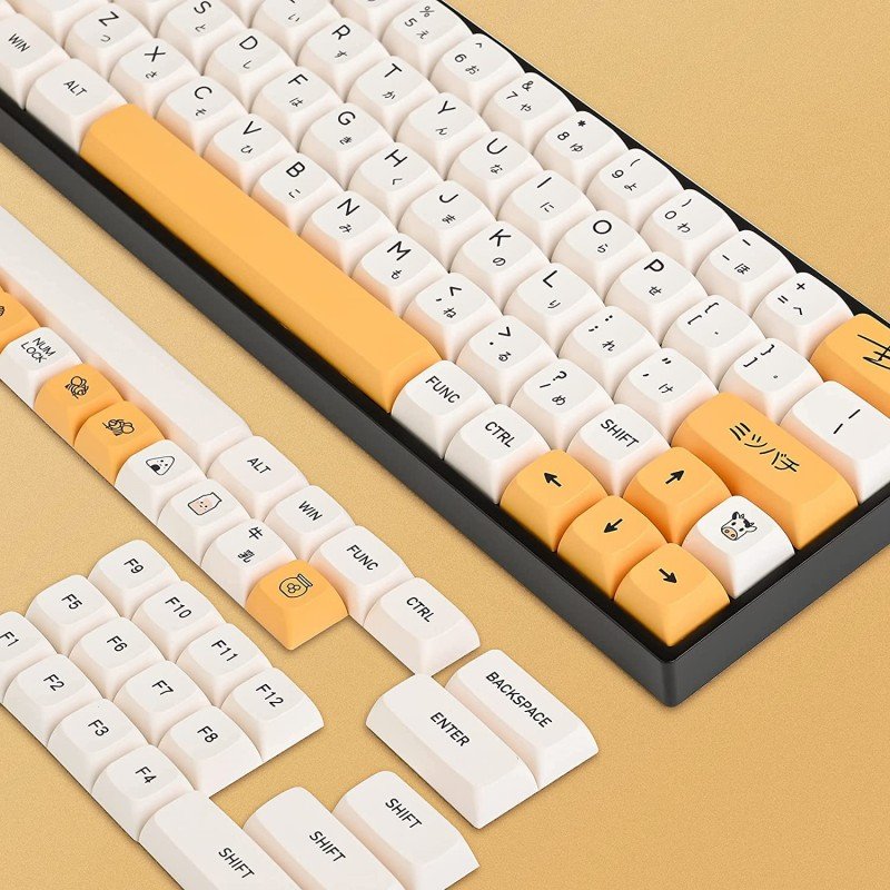 Aluminum XDA Honey Milk Keycaps Japanese Bee keycap 140-Key Set for Cherry MX Covers Fullsize 60% 65% 75% Keyboard