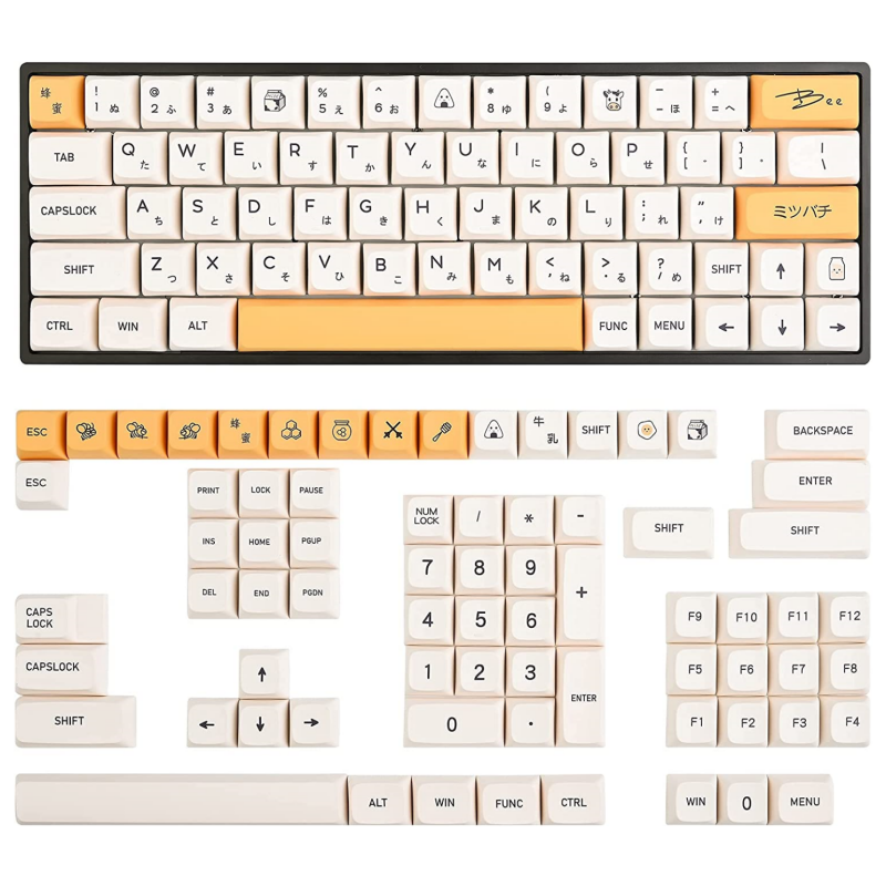 Aluminum XDA Honey Milk Keycaps Japanese Bee keycap 140-Key Set for Cherry MX Covers Fullsize 60% 65% 75% Keyboard