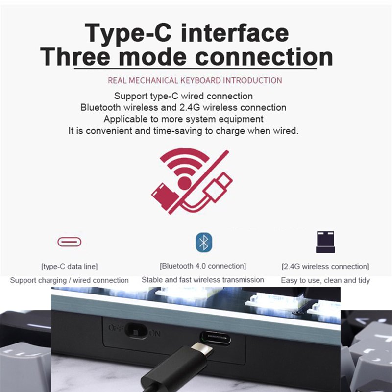 Multi-Function RF912D Type-C support charging wireless 4.0 connection 87 keys mechanical gaming keyboard