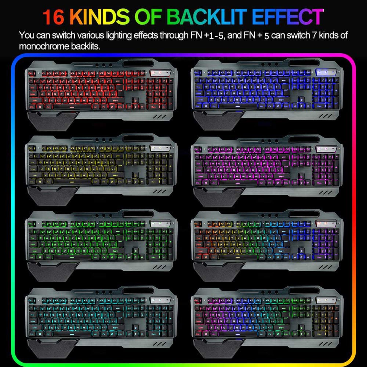 Rgb Led Backlit Mechanical Feel Wireless Gaming Keyboard Mouse Combos With Hand Rest Phone Holder For Computer Gamer Office