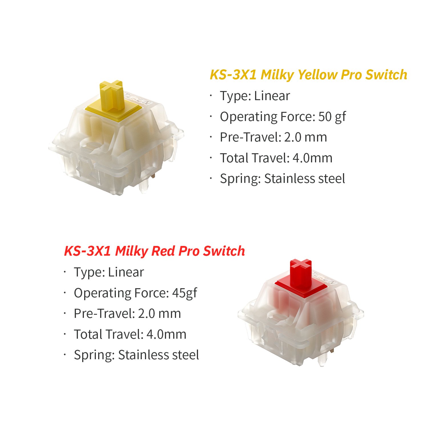 GATERON KS-3X1 Milky Yellow Red Pro Switch linear 5 pin gaming mechanical keyboard switch