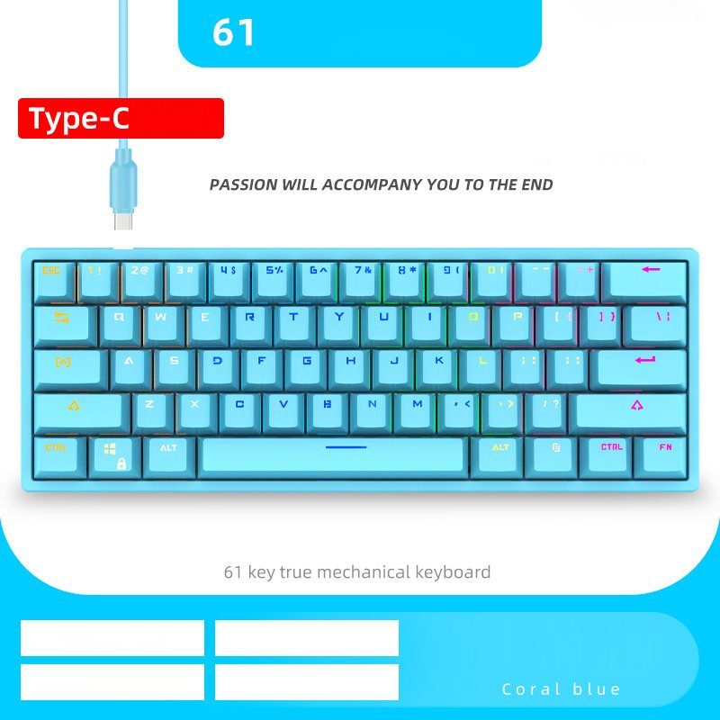 Custom Computer Laptop 61 Keys Mini Led Rgb Backlight 60 Keycaps Percent Gaming Mechanical Keyboard