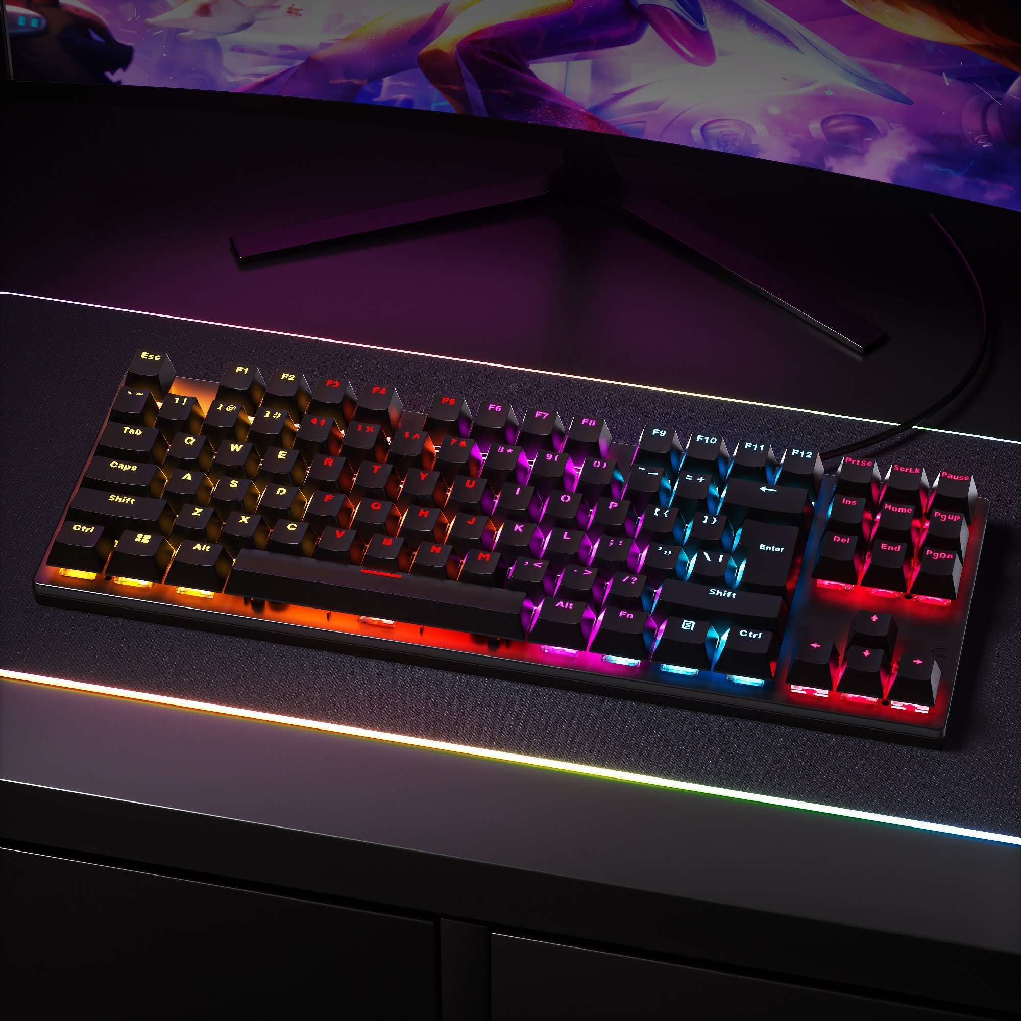 2024 High Quality Three-Mode Chaining RGB Light Wireless Gaming PC Mechanical Keyboard with USB Interface Wired Keyboard