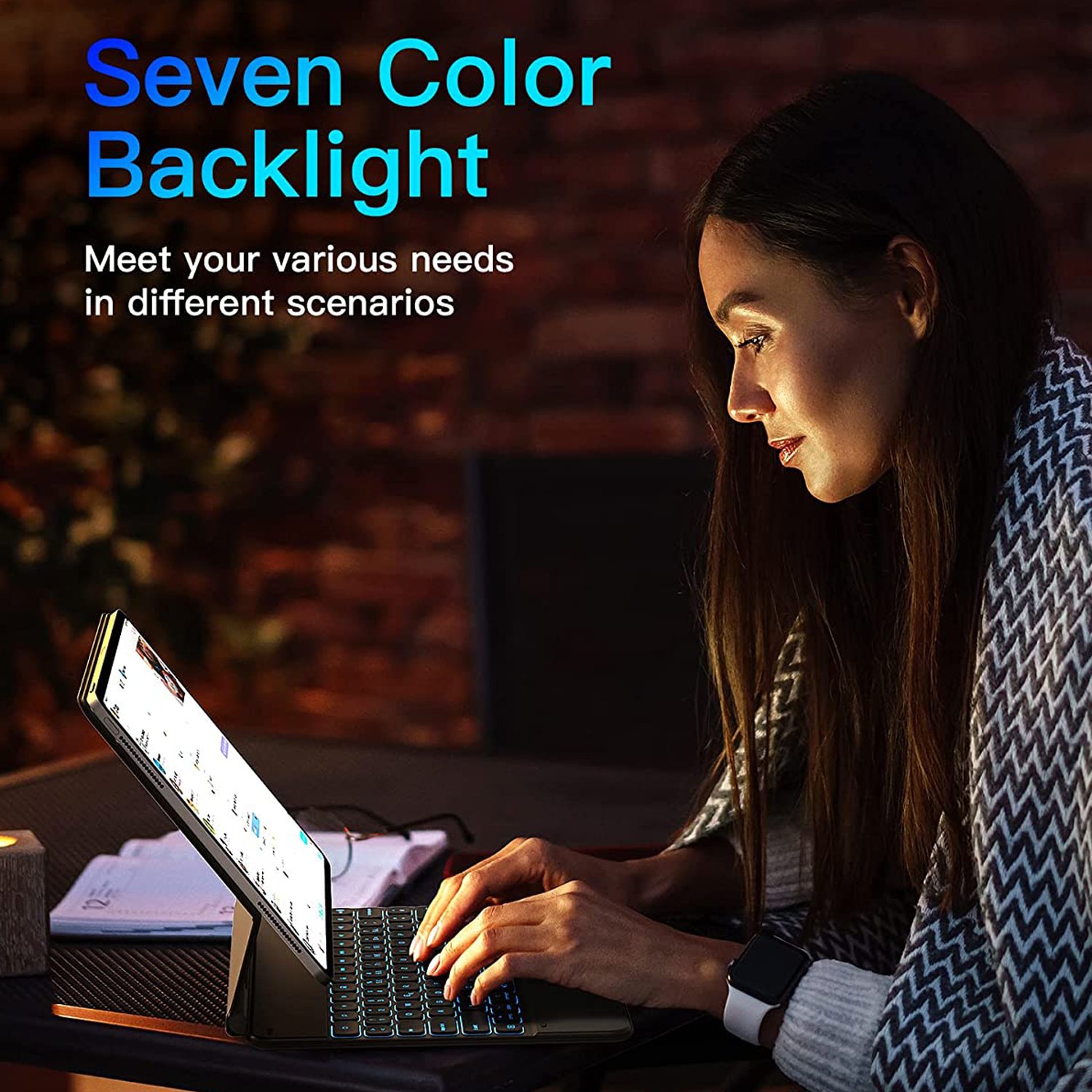 KOZH 2022 New 7 Color Backlight Shortcut Bluetooths Magic Keyboard Compatible with iPad Pro 12.9-inch(5th/4th/3rd Generation),