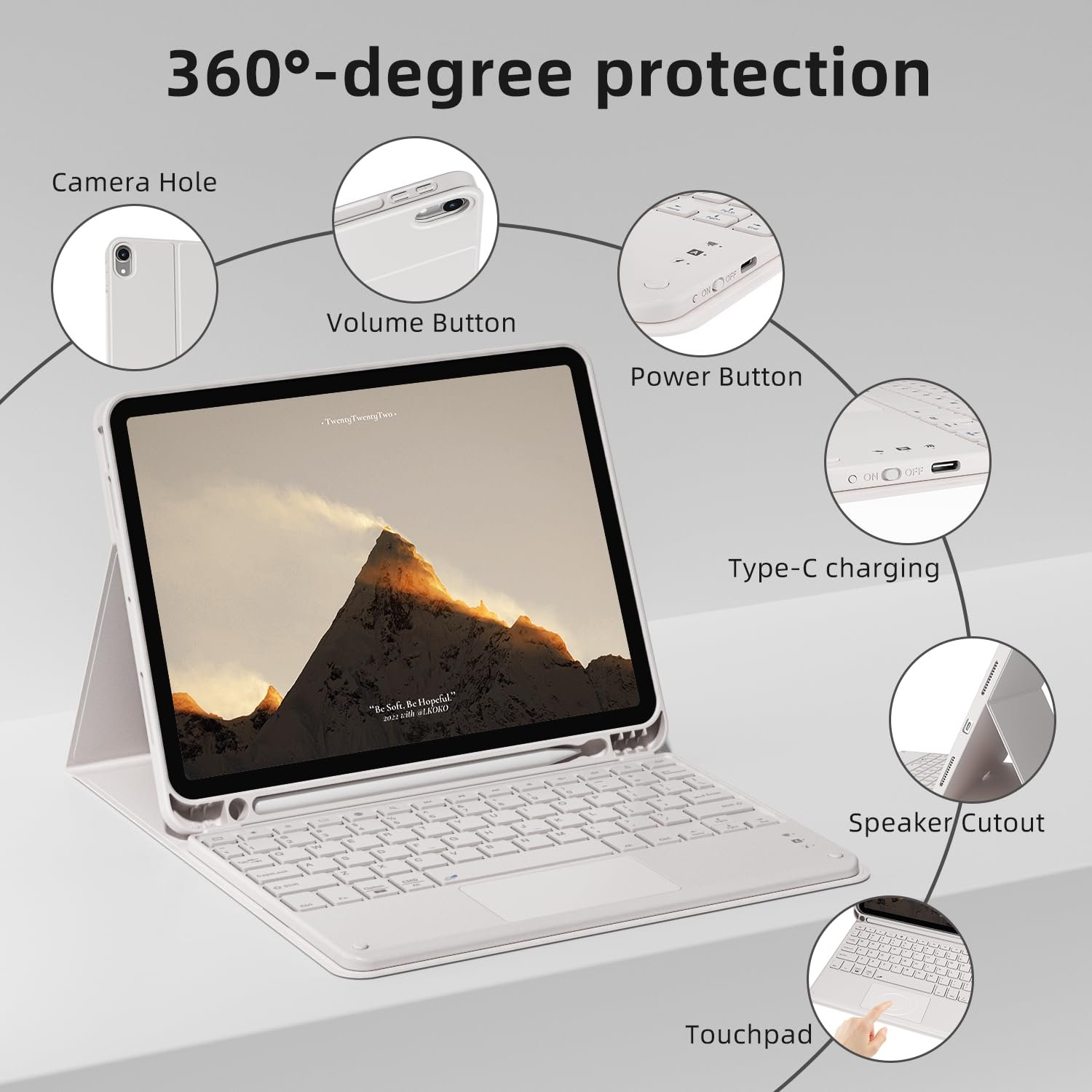Touchpad Detachable Tablet Keyboard Cover with Pencil Holder Keyboard Case for iPad Air 11 inch 6th/5th/4th iPad Keyboard case